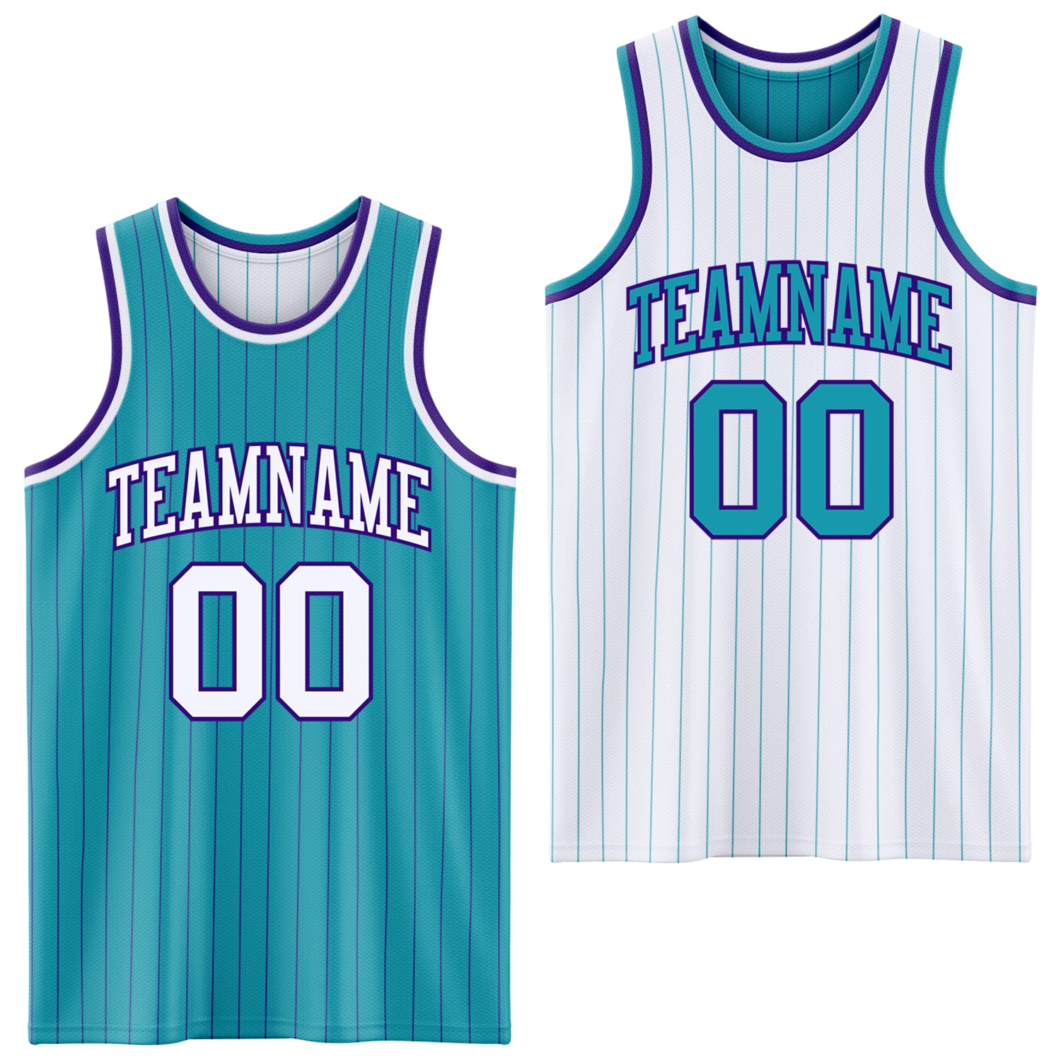 FansIdea Custom Teal Purple Pinstripe-White Reversible Double Side Sublimation Basketball Set Jersey - $17.99 at Proof Eyewear
