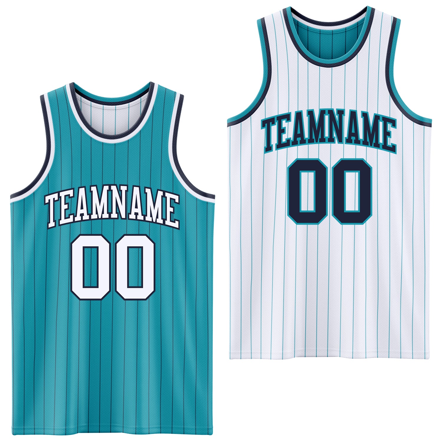 FansIdea Custom Teal Navy Pinstripe-White Reversible Double Side Sublimation Basketball Set Jersey - $17.99 at Proof Eyewear