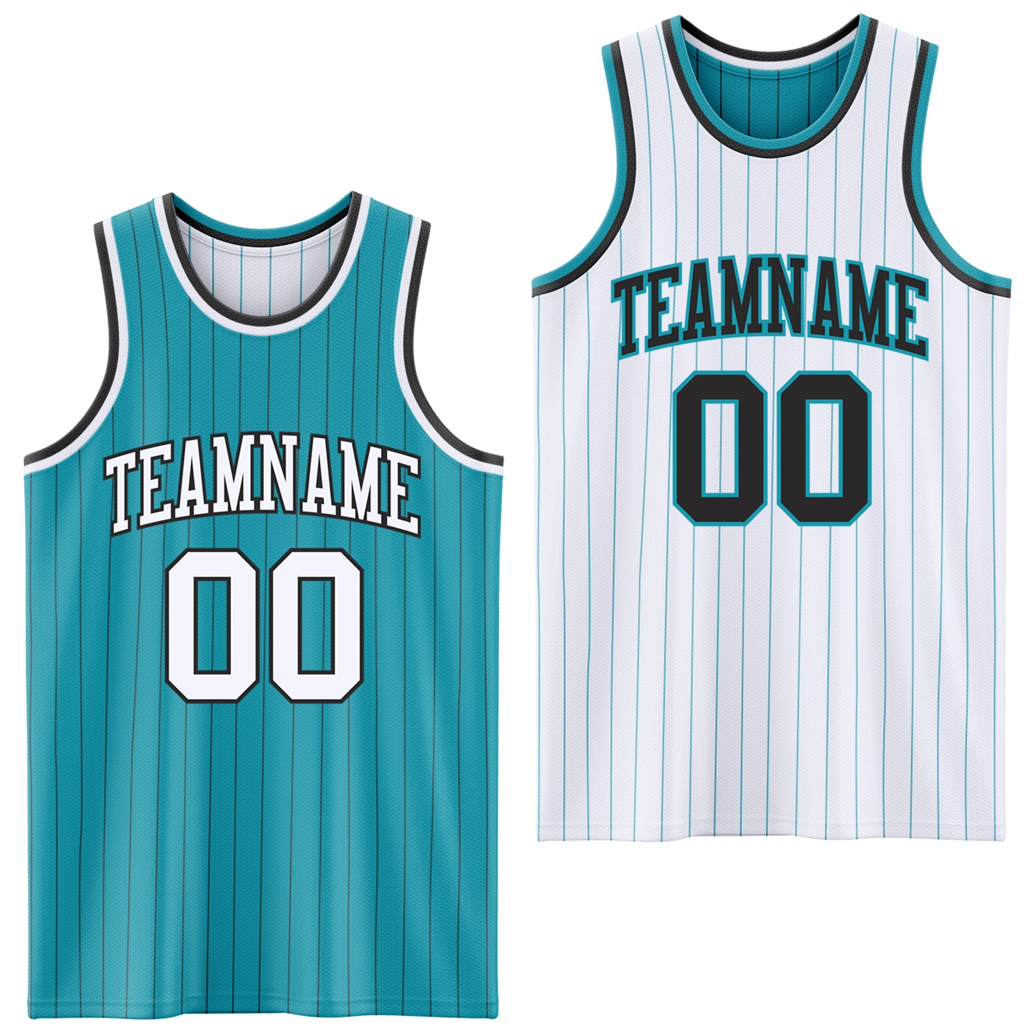 FansIdea Custom Teal Black Pinstripe-White Reversible Double Side Sublimation Basketball Set Jersey - $17.99 at Proof Eyewear