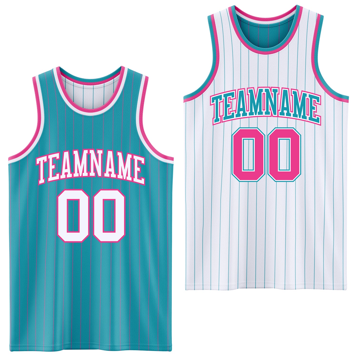 FansIdea Custom Teal Pink Pinstripe-White Reversible Double Side Sublimation Basketball Set Jersey - $17.99 at Proof Eyewear
