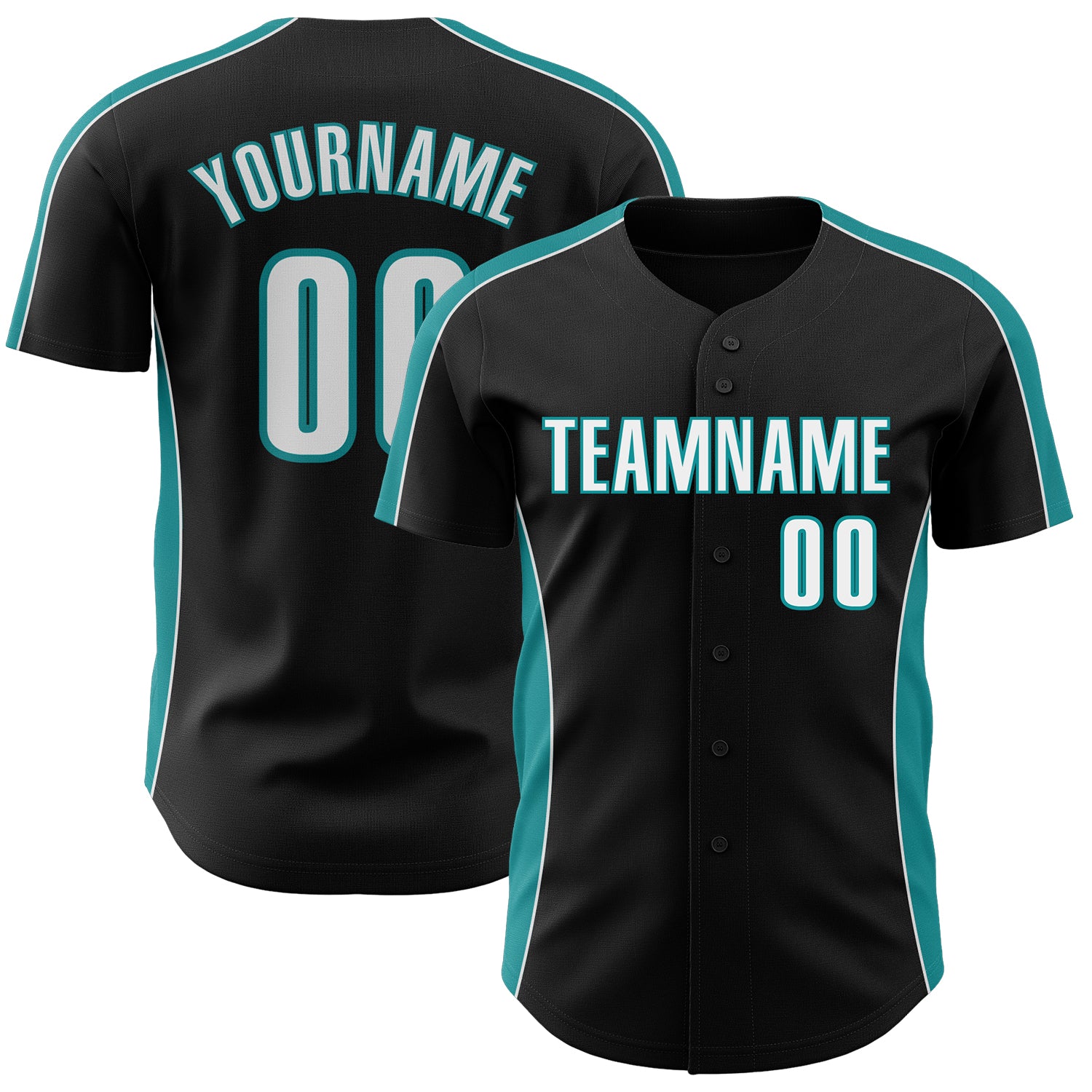 FansIdea Custom Black White-Teal Classic Color Block Side Panel Stripe Authentic Baseball Jersey - $29.99 at Proof Eyewear