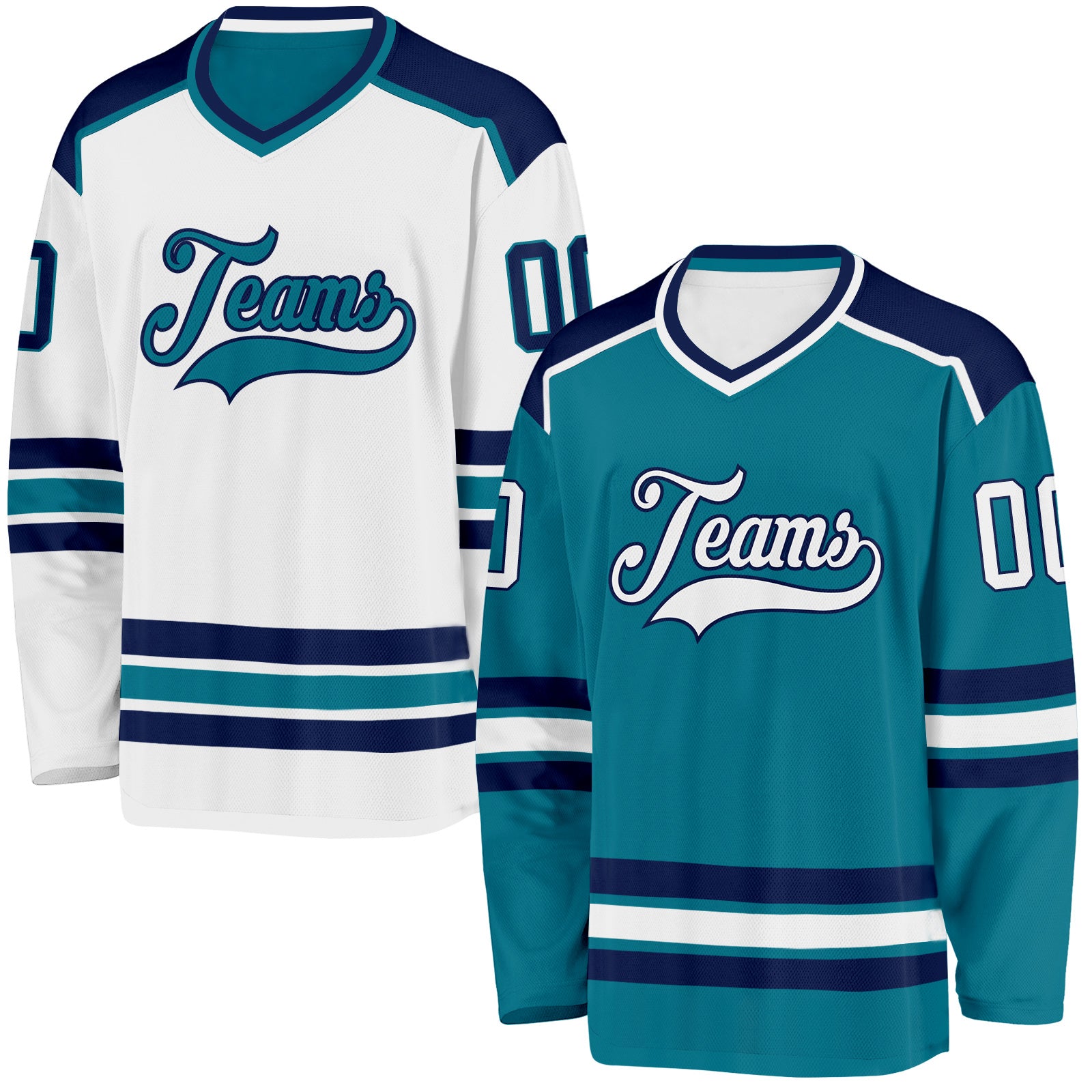 FansIdea Custom Teal White-Navy Reversible Double Side Hockey Jersey - $34.99 at Proof Eyewear
