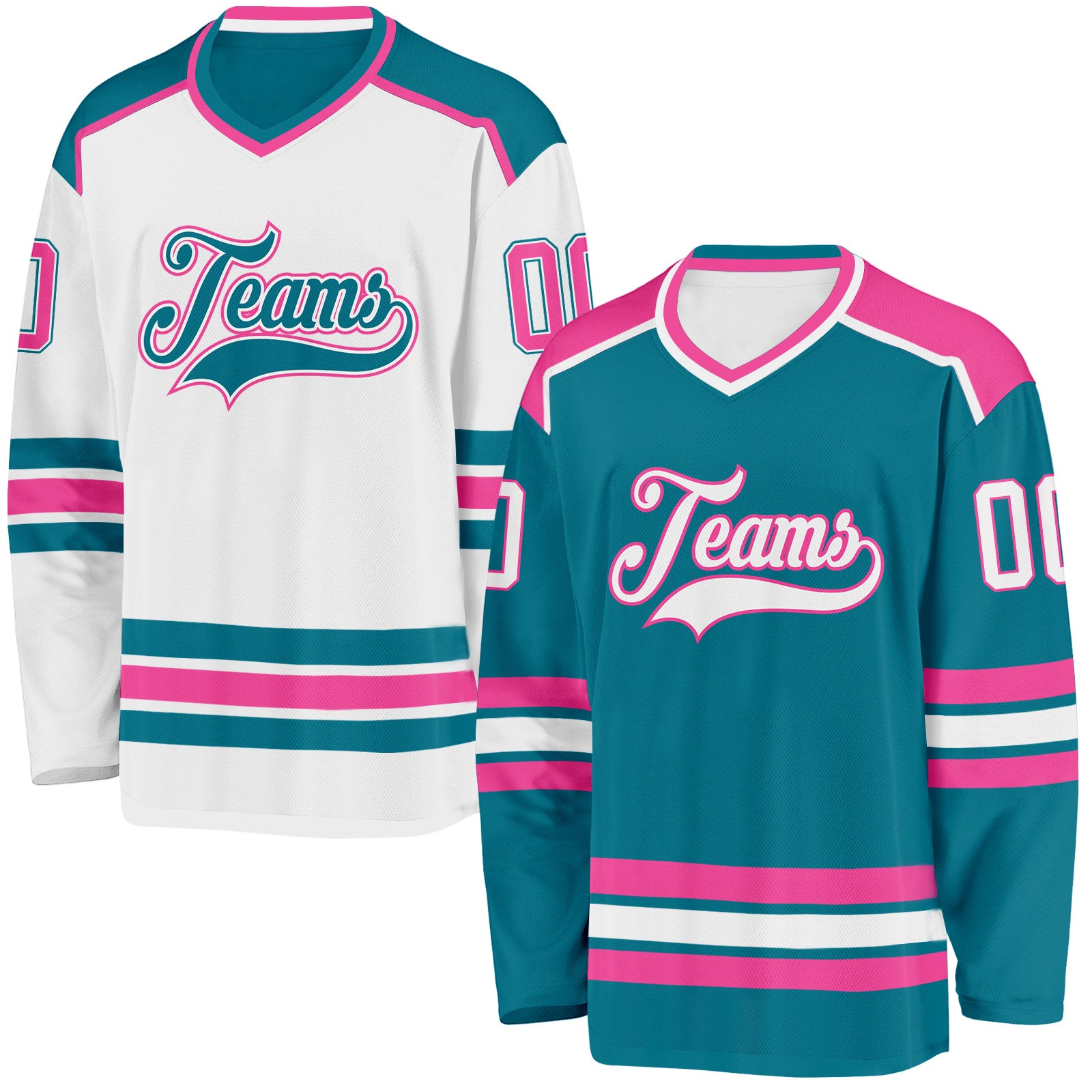FansIdea Custom Teal White-Pink Reversible Double Side Hockey Jersey - $34.99 at Proof Eyewear