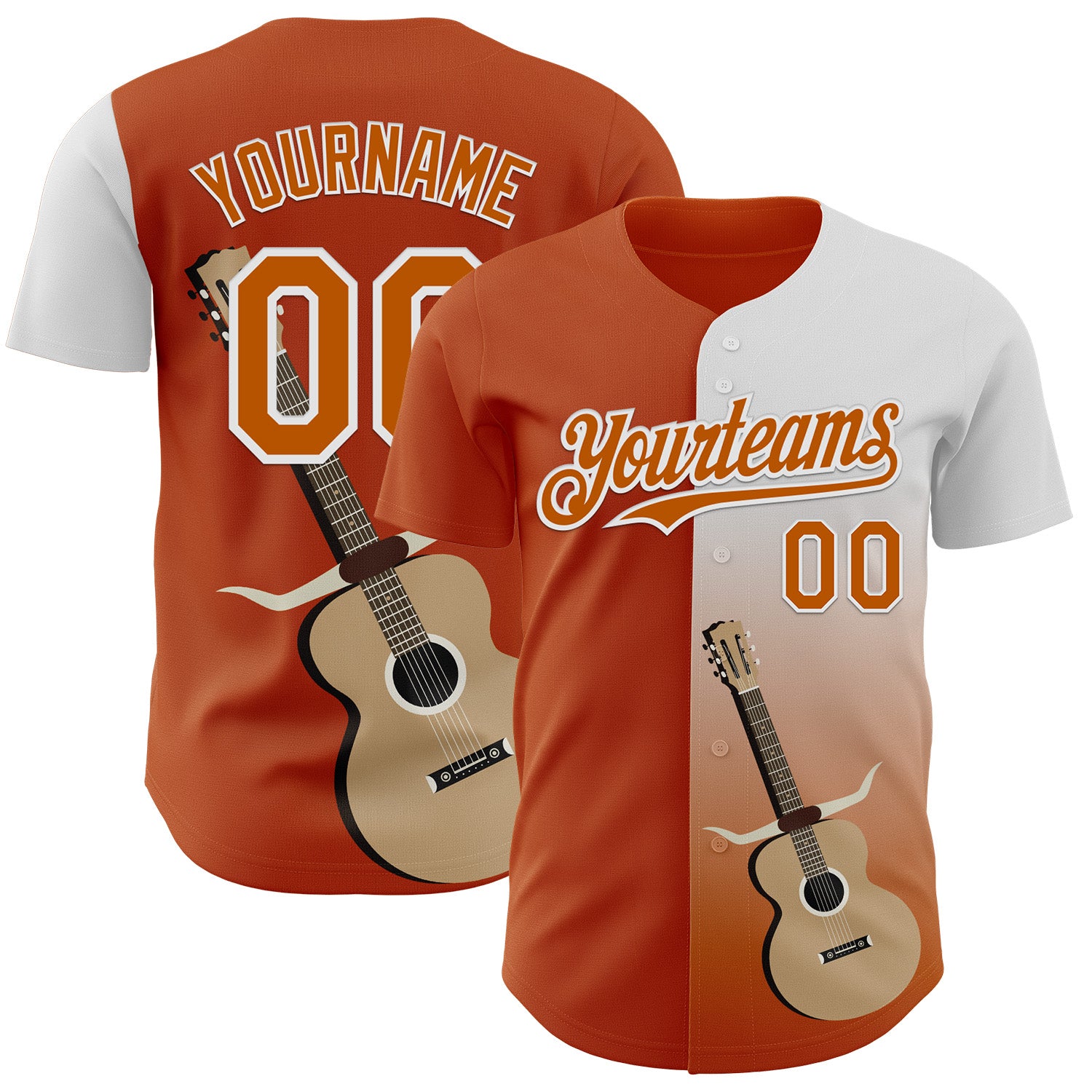 FansIdea Custom Texas Orange White Texas Guitar City Edition Authentic Baseball Jersey - $29.99 at Proof Eyewear