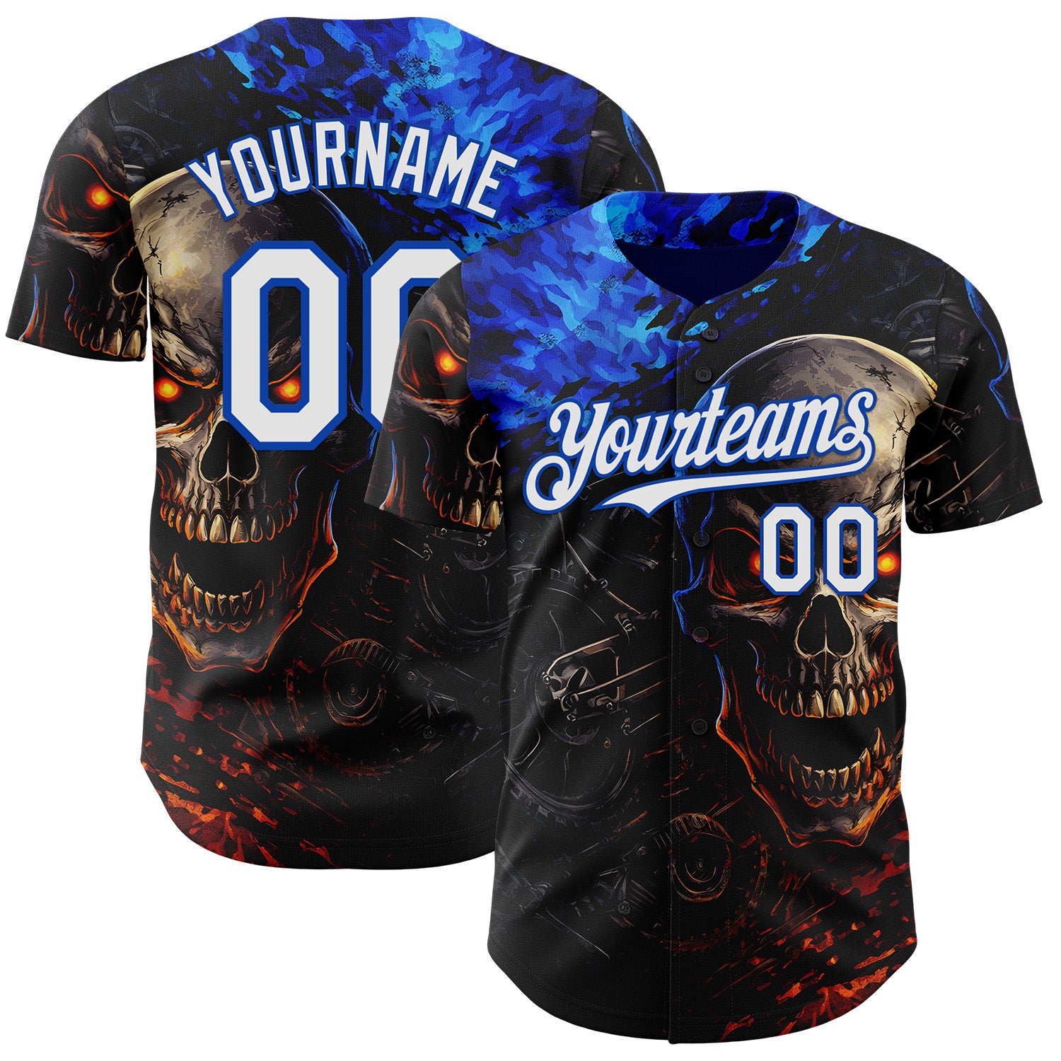 FansIdea Custom Black White-Thunder Blue 3D Pattern Design Motorcycle Motocross Skull Authentic Baseball Jersey - $29.99 at Proof Eyewear