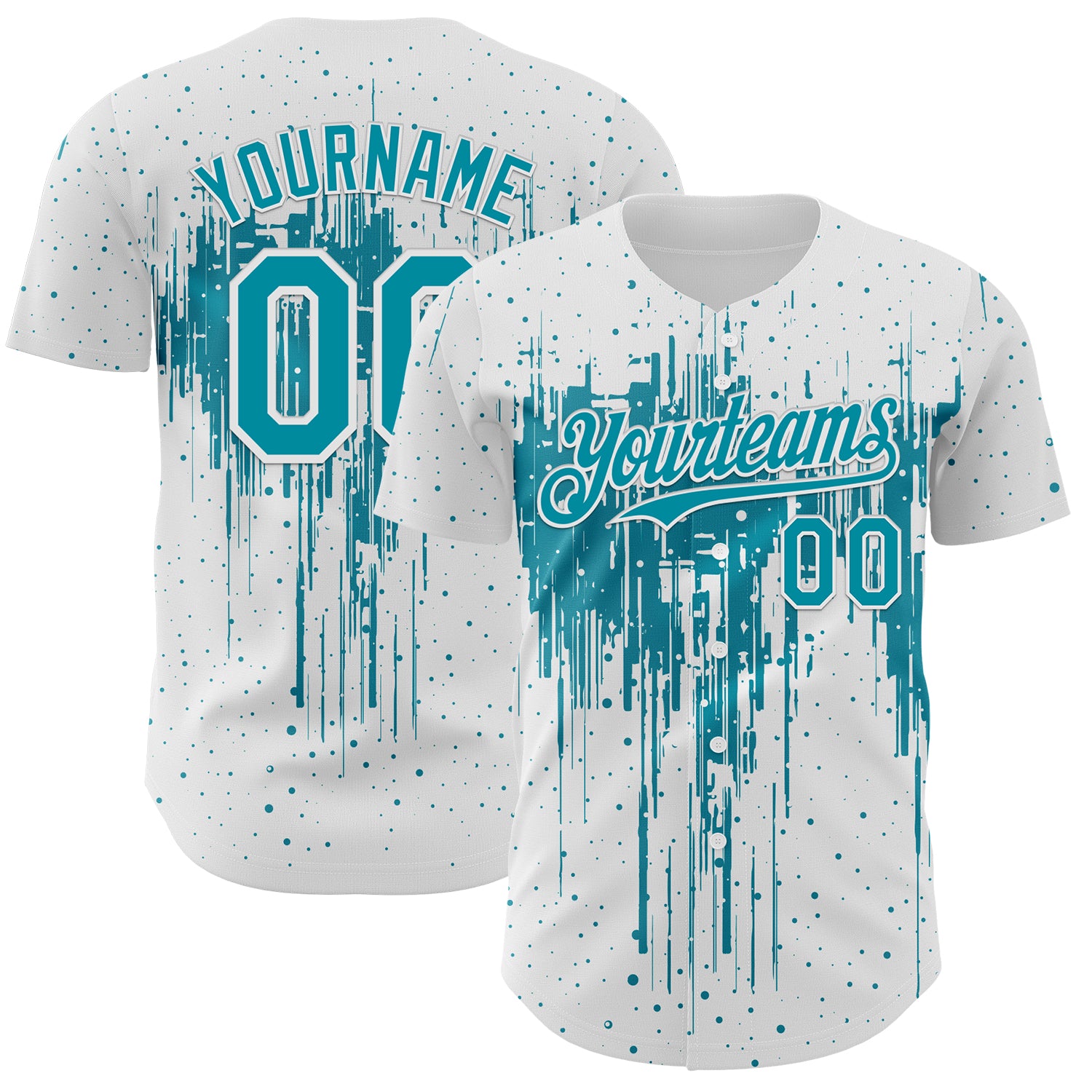 FansIdea Custom White Teal-White Dripping Splatter Paint Authentic Baseball Jersey - $29.99 at Proof Eyewear