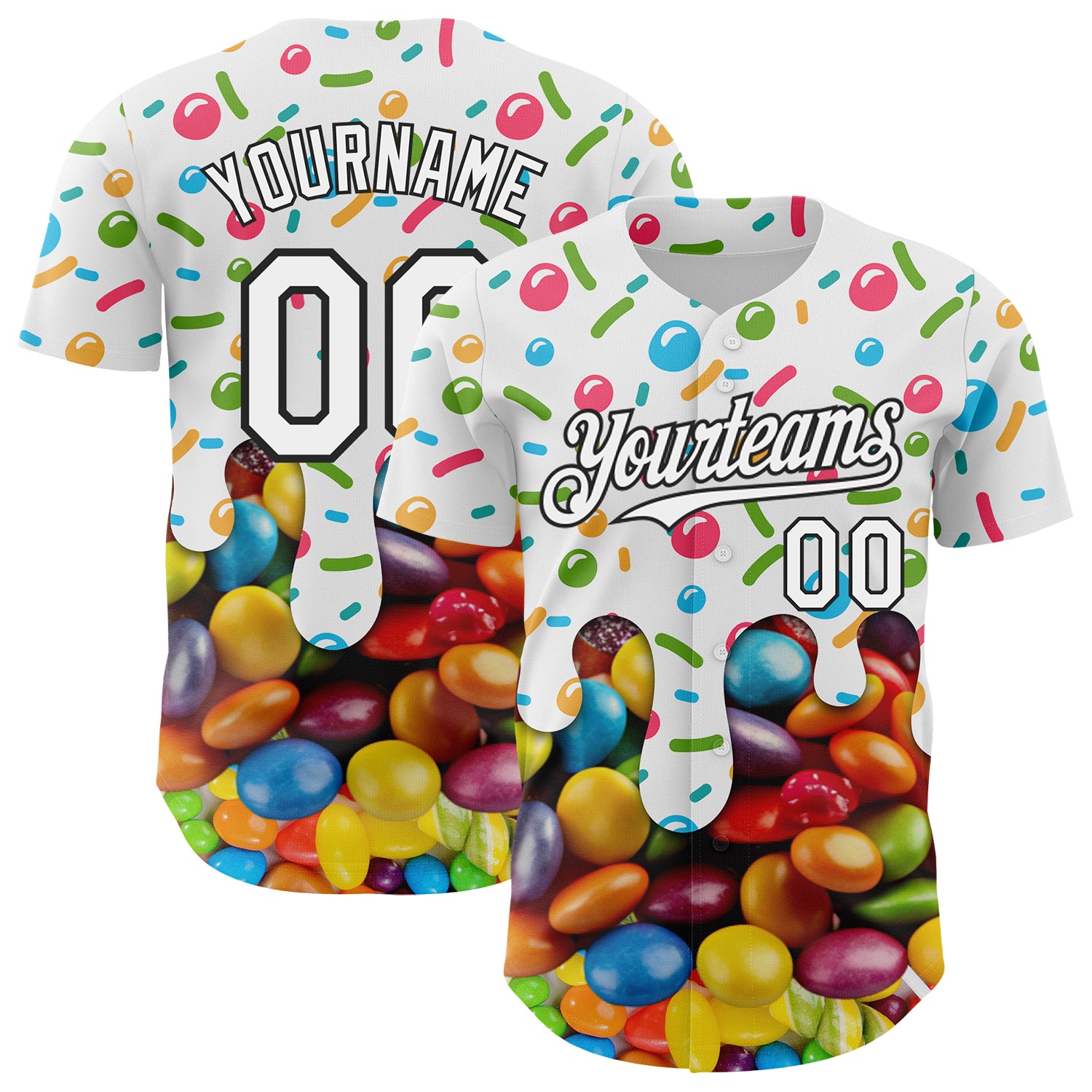 FansIdea Custom White-Black Candy Ice Cream Sweet Sugar Authentic Baseball Jersey - $29.99 at Proof Eyewear