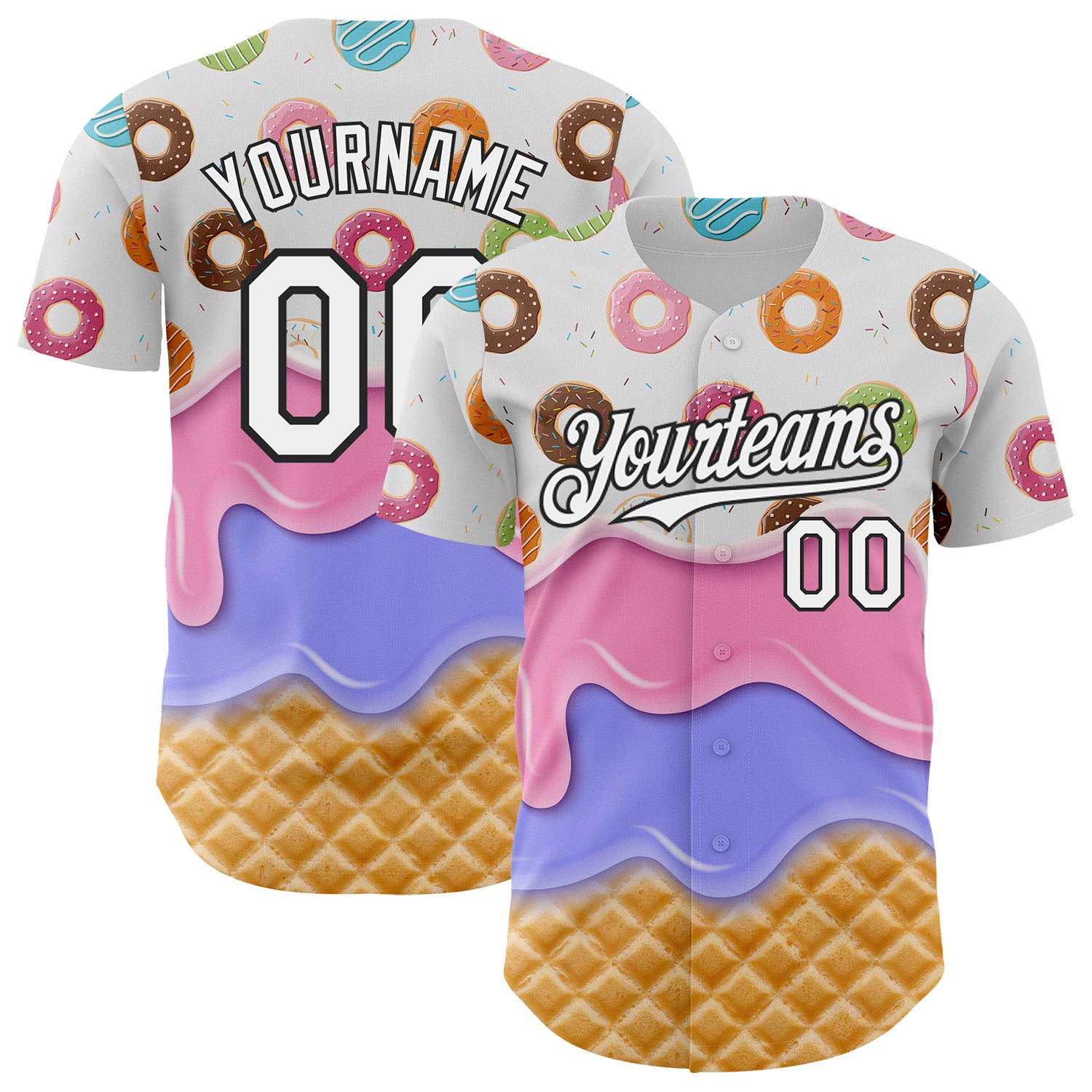 FansIdea Custom White-Black Ice Cream Waffle Donut Foodie Dessert Authentic Baseball Jersey - $29.99 at Proof Eyewear
