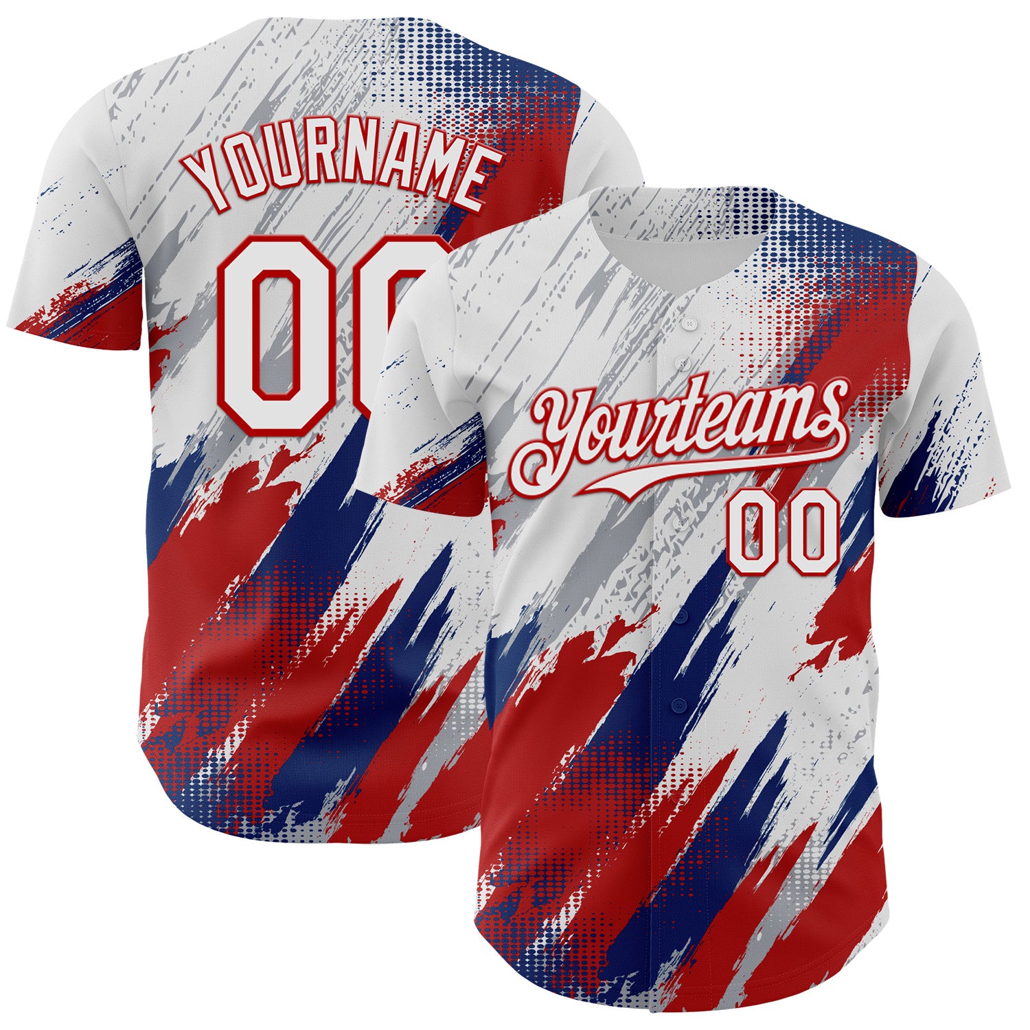 FansIdea Custom White Gray Red-US Navy Blue Diagonal Grunge Brush Stroke Halftone Authentic Baseball Jersey - $29.99 at Proof Eyewear