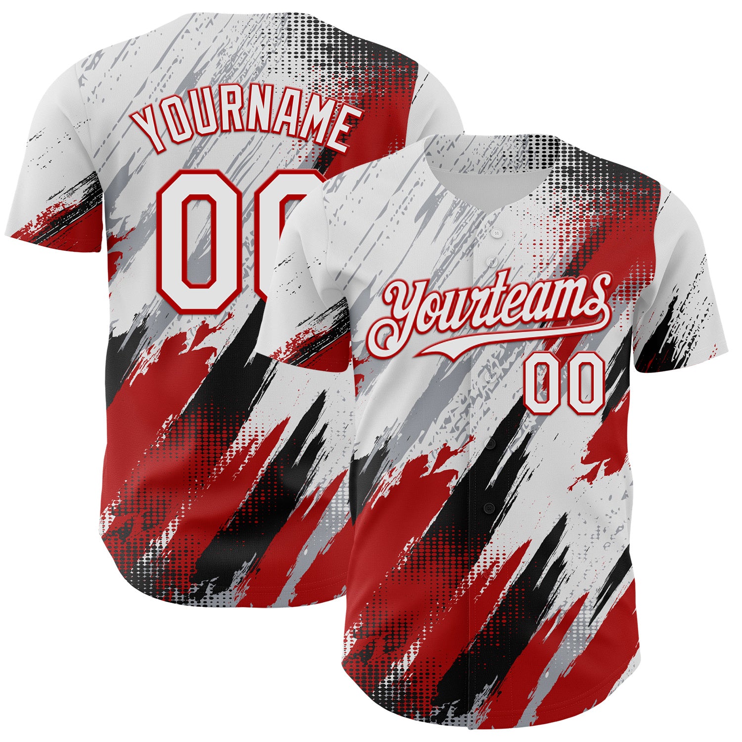 FansIdea Custom White Gray Red-Black Diagonal Grunge Brush Stroke Halftone Authentic Baseball Jersey - $29.99 at Proof Eyewear