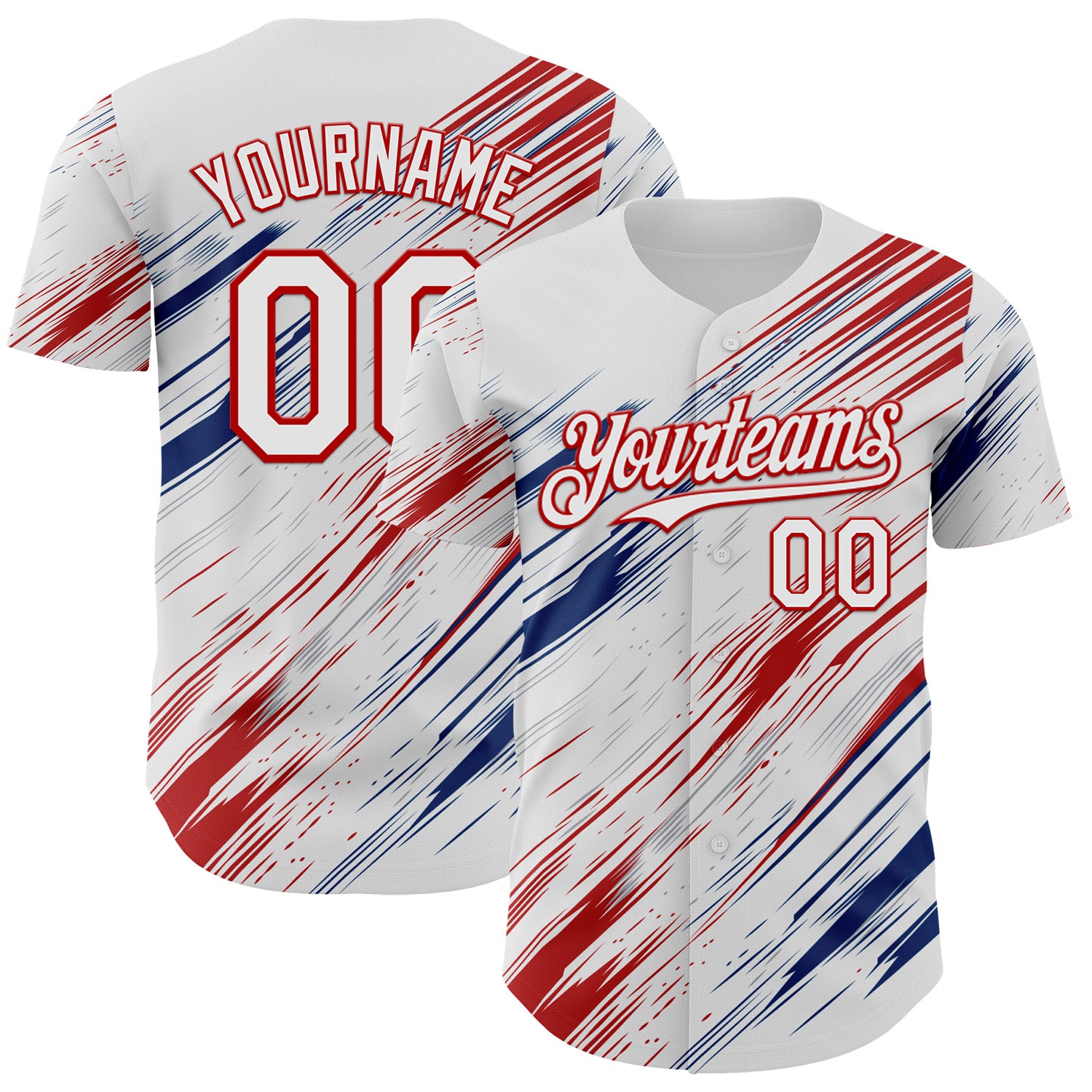 FansIdea Custom White Gray US Navy Blue-Red Diagonal Scratch Brush Stroke Authentic Baseball Jersey - $29.99 at Proof Eyewear