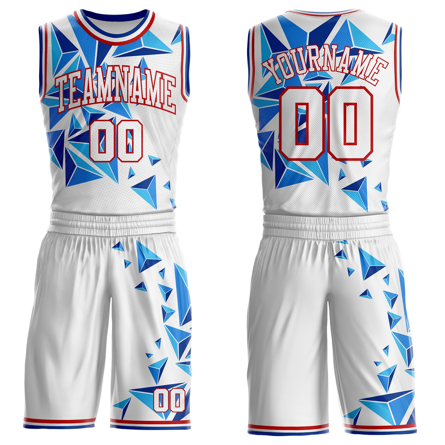 FansIdea Custom White Red-Royal Crystal Geometric Round Neck Sublimation Basketball Uniform Jersey - $25.99 at Proof Eyewear