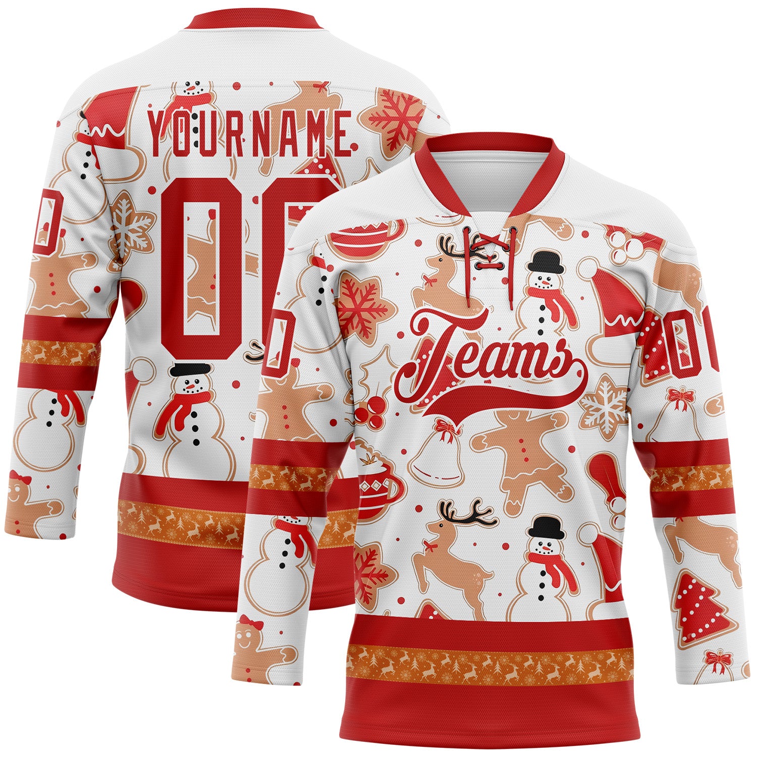 FansIdea Custom White Red-White 3D Christmas Hockey Lace Neck Jersey - $29.99 at Proof Eyewear