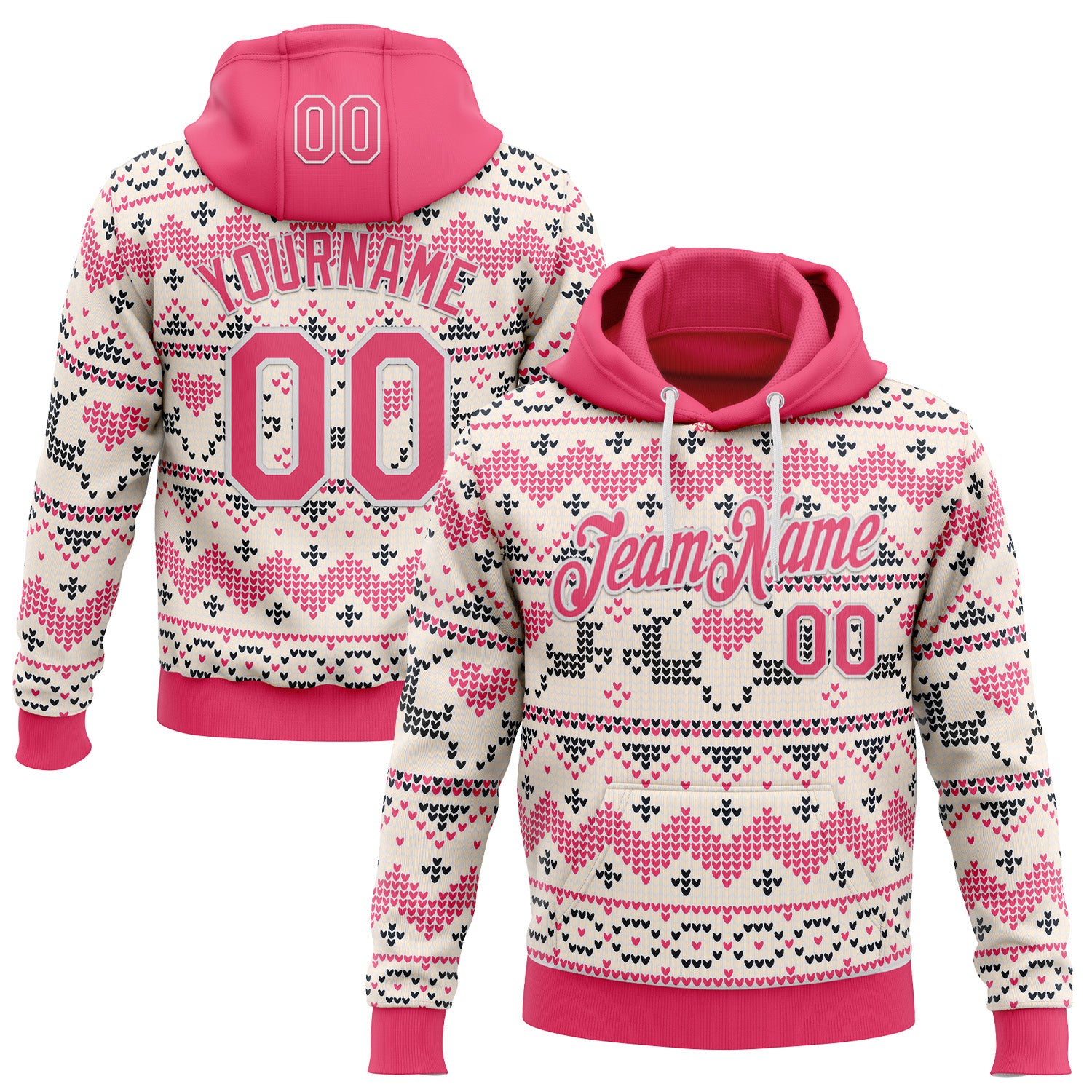 FansIdea Custom Stitched White Neon Pink-White 3D Christmas Ugly Sweater Sports Pullover Sweatshirt Hoodie - $32.99 at Proof Eyewear