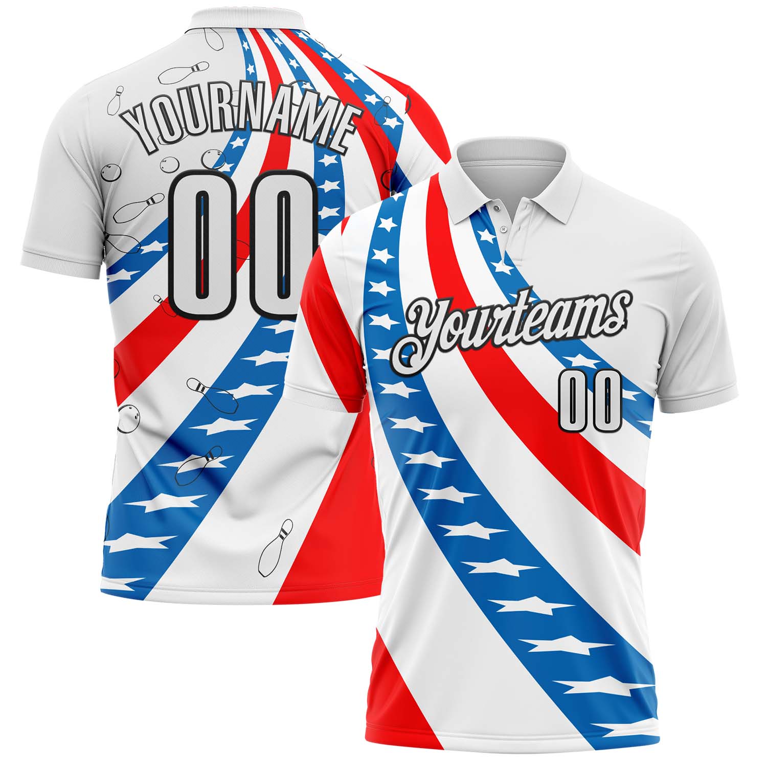 FansIdea Custom White Red Blue-Black Bowling American Flag Performance Polo Shirt - $19.99 at Proof Eyewear
