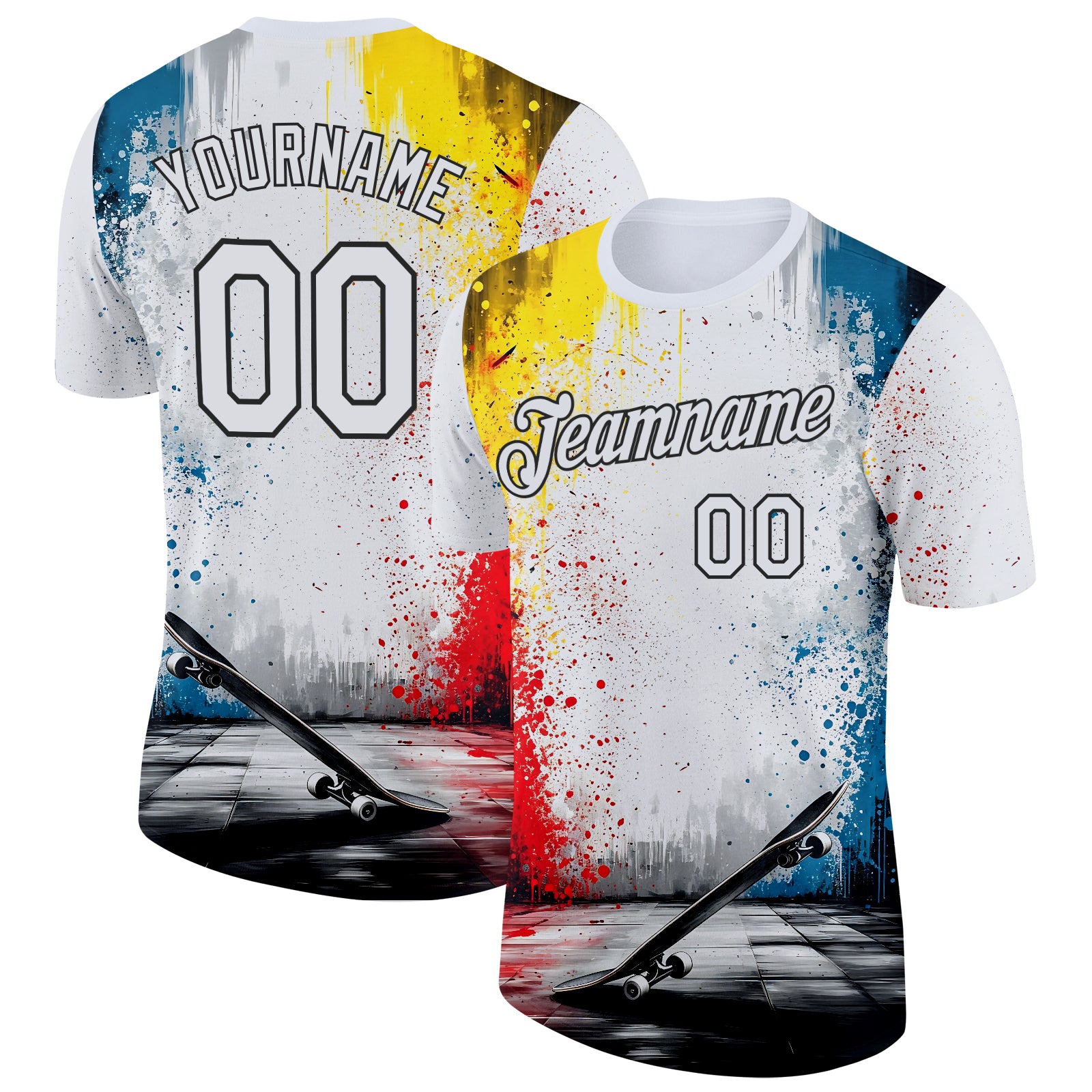 FansIdea Custom White Blue Red-Black Skateboard Splash Ink Performance T-Shirt - $14.99 at Proof Eyewear