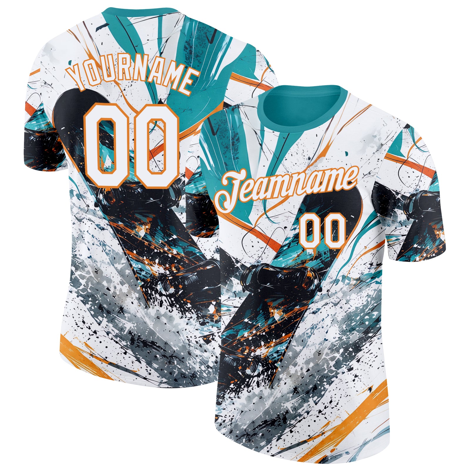 FansIdea Custom White Black Blue-Orange Skiing Grunge Performance T-Shirt - $14.99 at Proof Eyewear