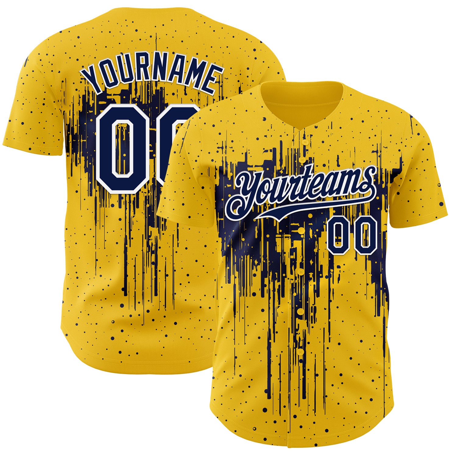 FansIdea Custom Yellow Navy-White Dripping Splatter Paint Authentic Baseball Jersey - $29.99 at Proof Eyewear