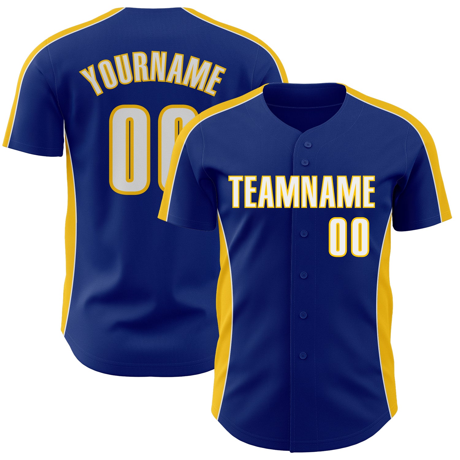 FansIdea Custom Royal White-Yellow Classic Color Block Side Panel Stripe Authentic Baseball Jersey - $29.99 at Proof Eyewear