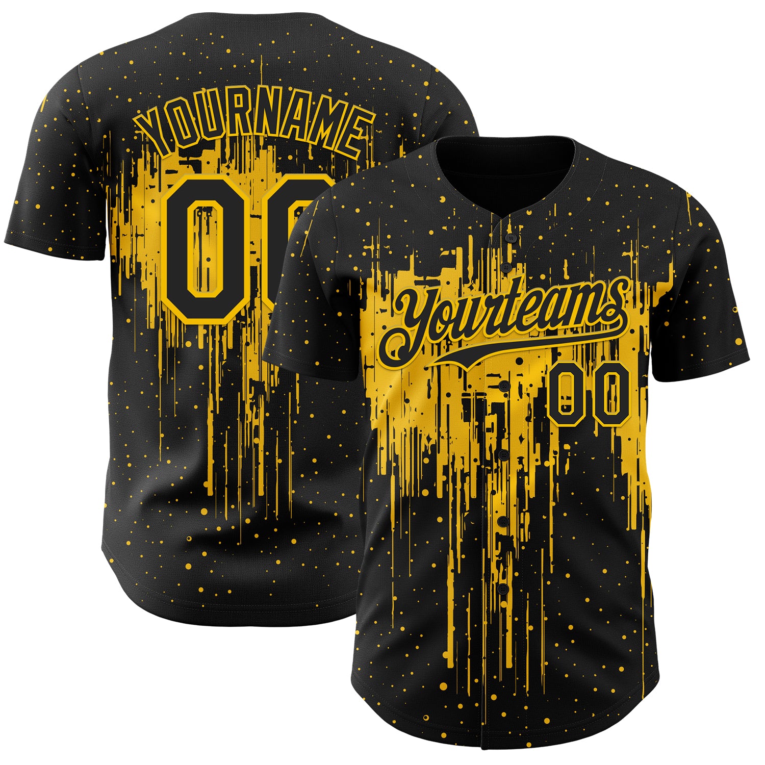 FansIdea Custom Black Yellow Dripping Splatter Paint Authentic Baseball Jersey - $29.99 at Proof Eyewear