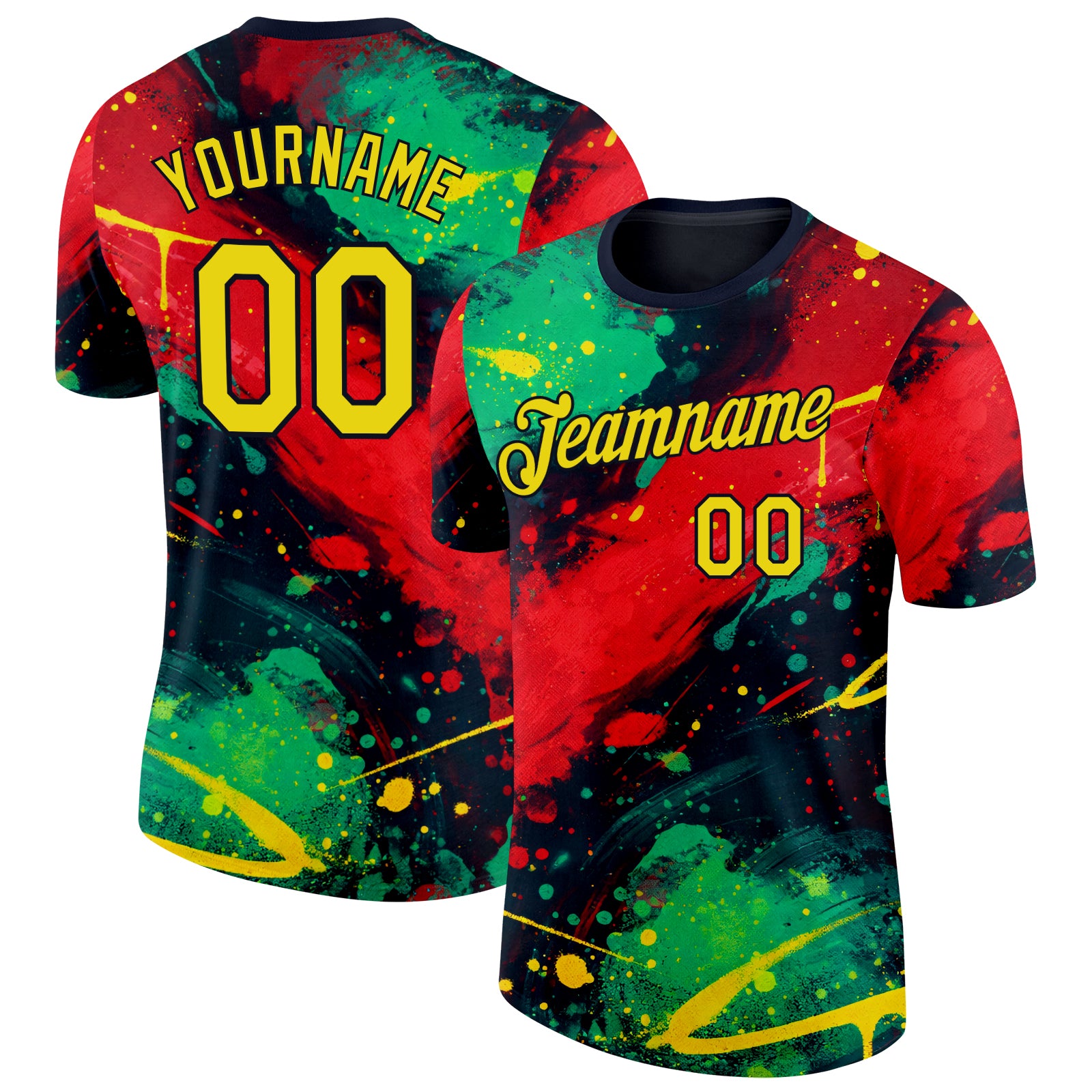 FansIdea Custom Black Yellow Green-Red Bowling Splash Ink Performance T-Shirt - $14.99 at Proof Eyewear