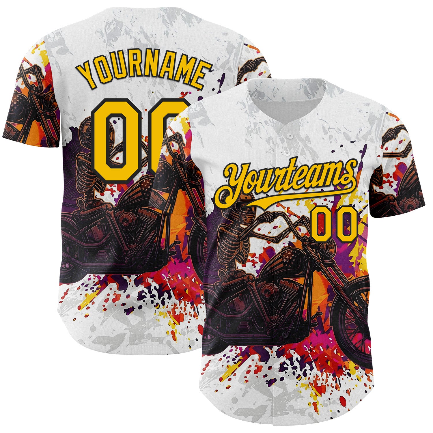 FansIdea Custom White Yellow-Black 3D Pattern Design Motorcycle Motocross Skull Authentic Baseball Jersey - $29.99 at Proof Eyewear