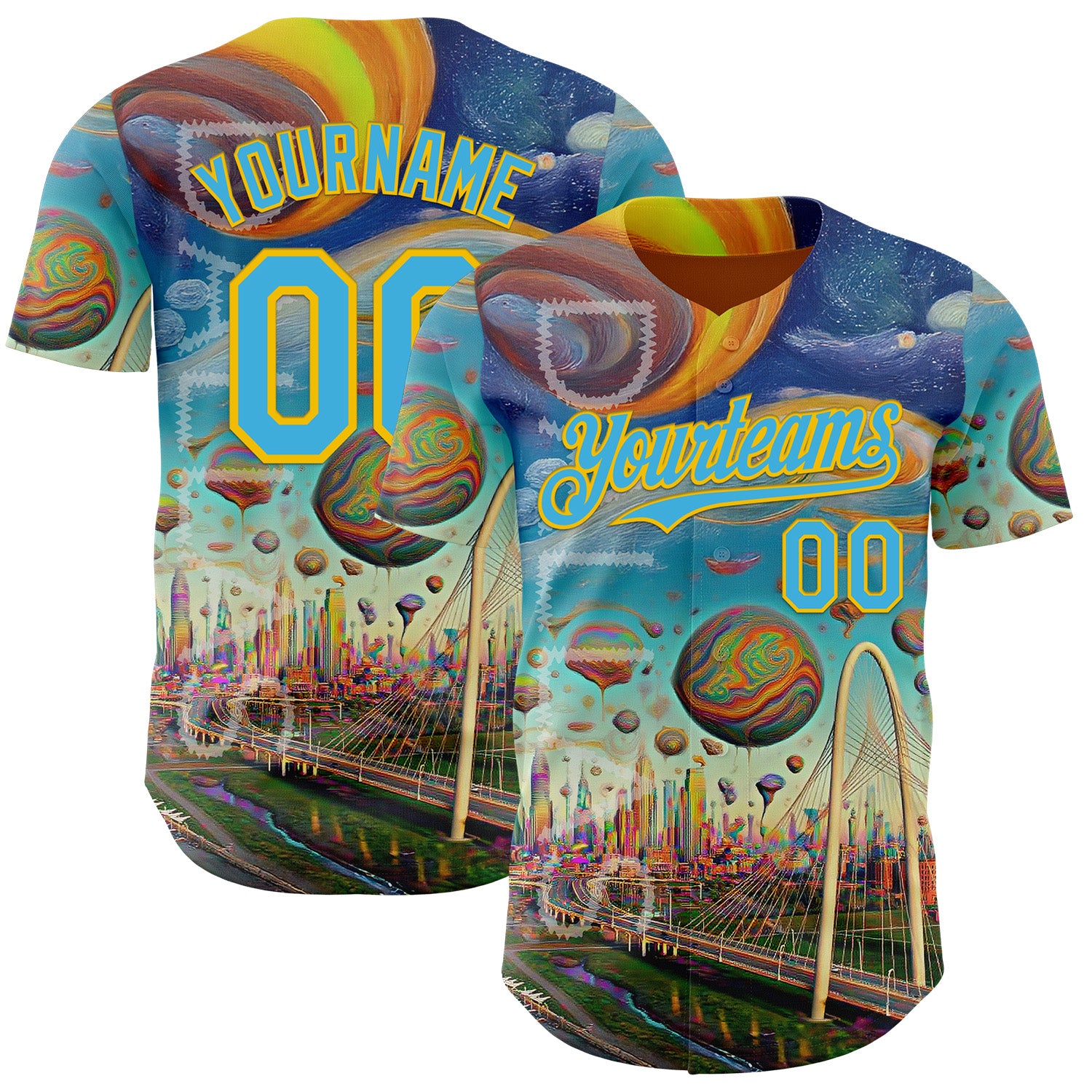 FansIdea Custom Blue Sky Blue-Yellow Dallas Texas Cityscape Skyline City Symbol Authentic Baseball Jersey - $29.99 at Proof Eyewear