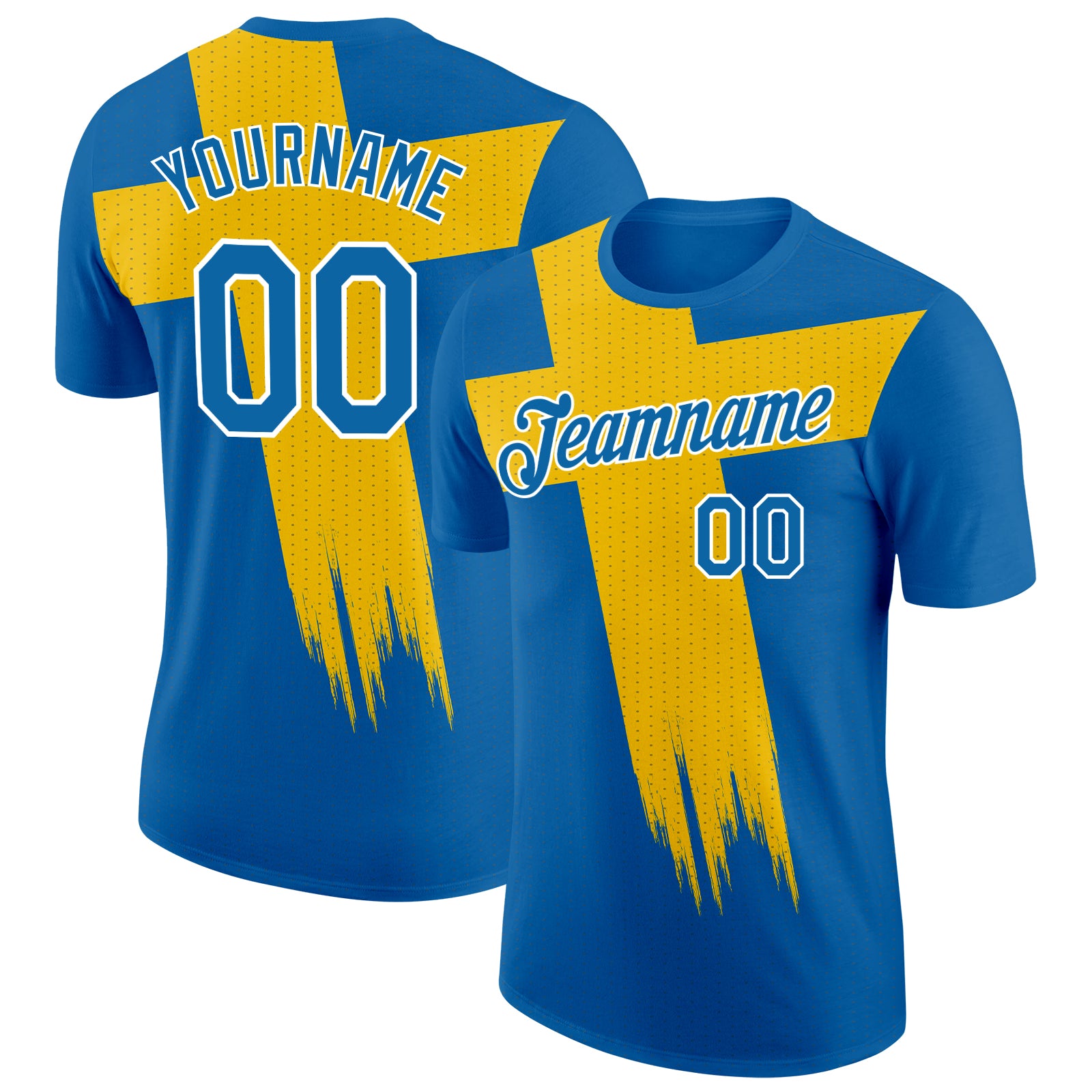 FansIdea Custom Blue Yellow-White Sweden Dot Soccer Jersey Performance T-Shirt - $14.99 at Proof Eyewear