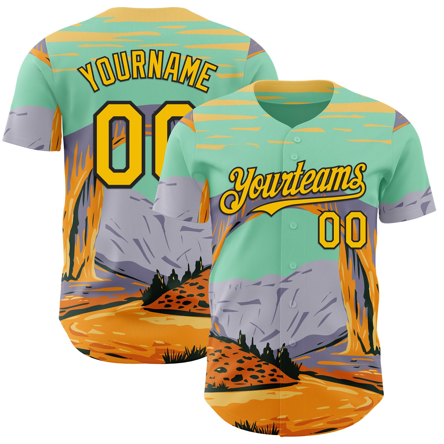 Fansidea-artist-collabs Custom Green Yellow Light Purple-Black Aloysius Patrimonio Rainbow Bridge National Monument WPA Authentic Baseball Jersey - $34.99 at Proof Eyewear