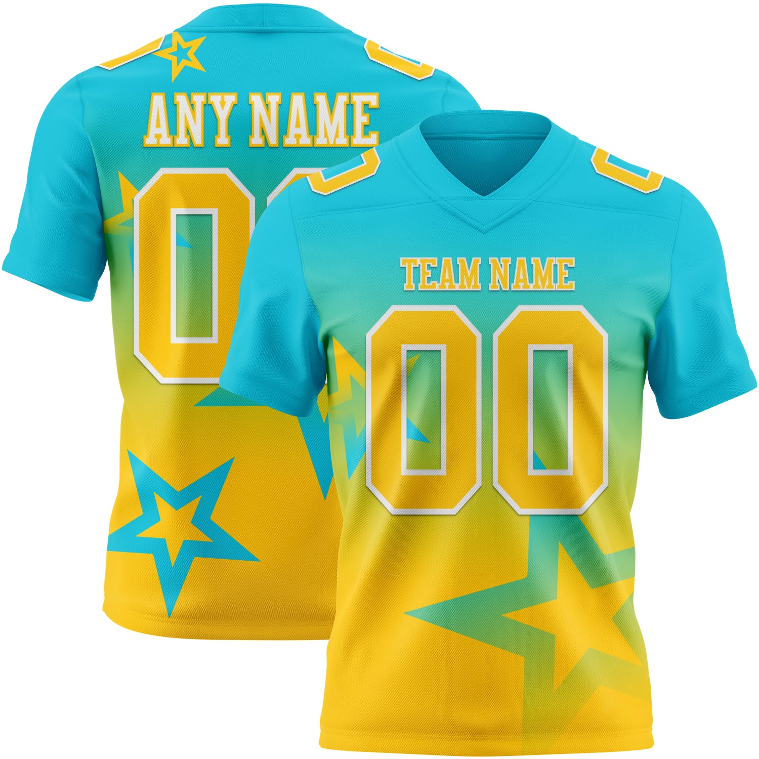 FansIdea Custom Lakes Blue Yellow-White Authentic Gradient Style Twinkle Star Football Jersey - $19.99 at Proof Eyewear