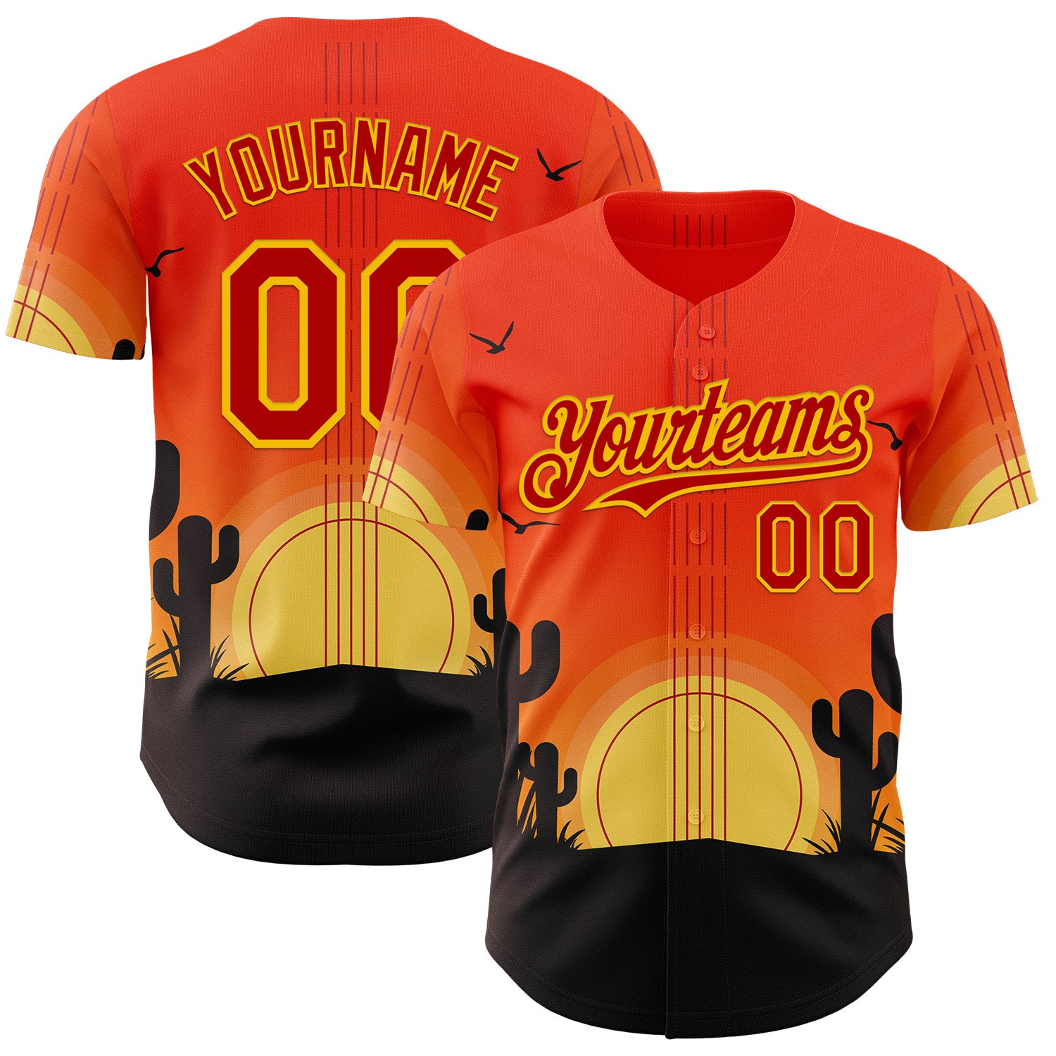 FansIdea Custom Orange Red Yellow-Black Texas Sunset Southwest Landscape Guitar City Edition Authentic Baseball Jersey - $29.99 at Proof Eyewear