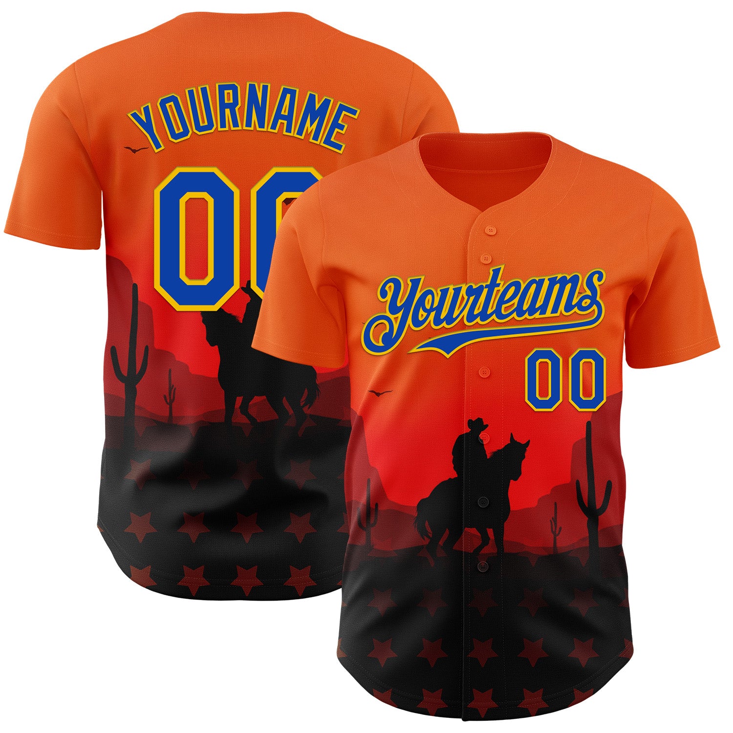 FansIdea Custom Orange Thunder Blue-Yellow Texas Cowboy City Edition Authentic Baseball Jersey - $29.99 at Proof Eyewear