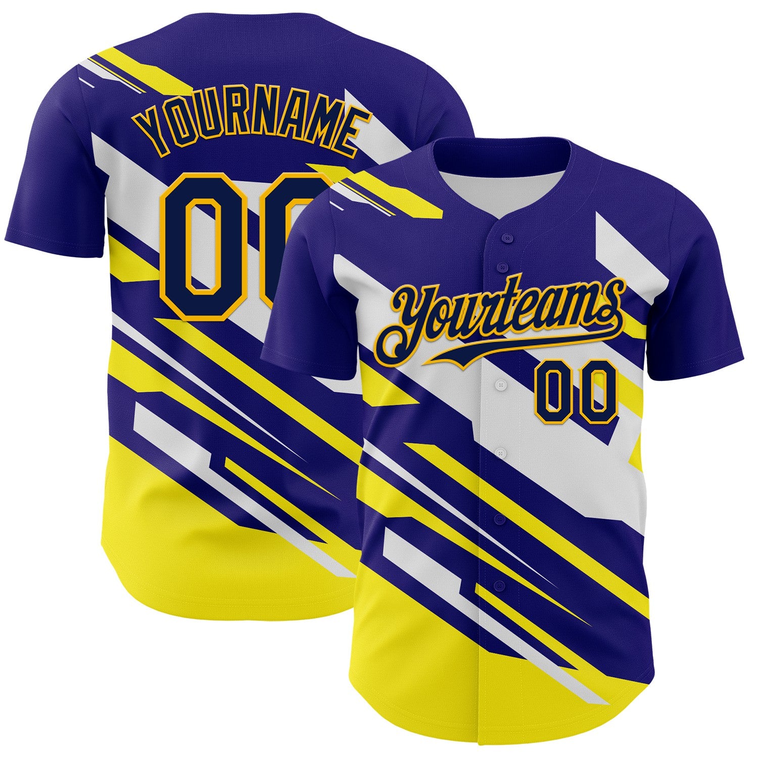 FansIdea Custom Purple Navy Yellow-White Car Racing Formula Auto Motorsport Authentic Baseball Jersey - $29.99 at Proof Eyewear