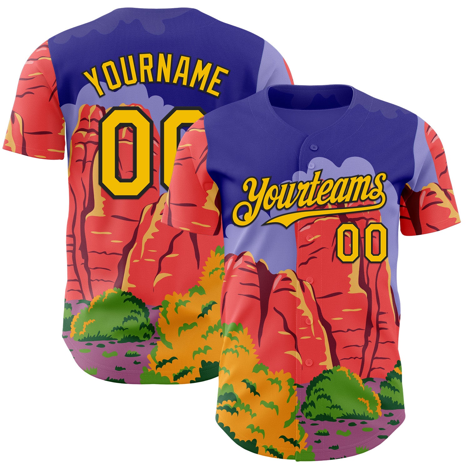 Fansidea-artist-collabs Custom Purple Yellow Red-Black Aloysius Patrimonio Canyonlands National Park Poster WPA Authentic Baseball Jersey - $34.99 at Proof Eyewear