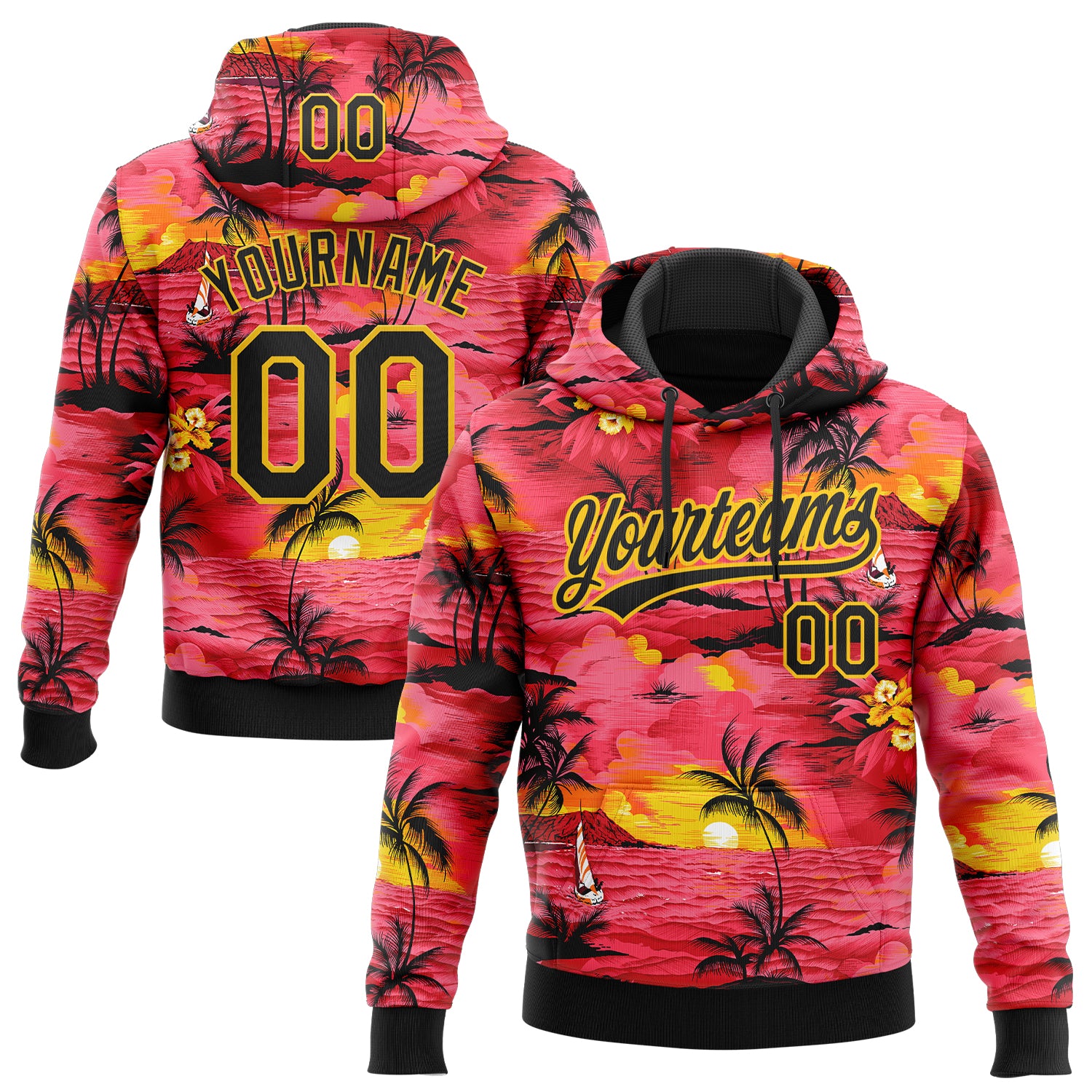 FansIdea Custom Stitched Red Black-Yellow Sun Beach Hawaii Palm Trees Sports Pullover Sweatshirt Hoodie - $32.99 at Proof Eyewear