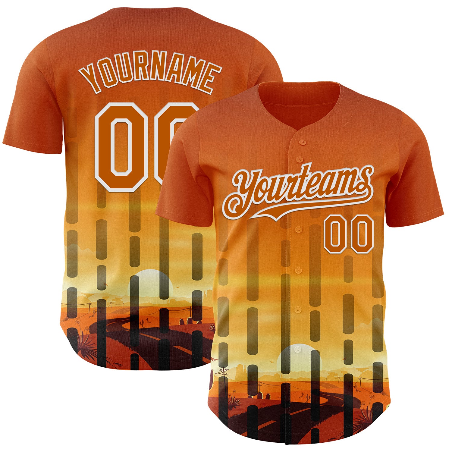 FansIdea Custom Texas Orange Yellow Black-White Texas Sunset Southwest Landscape City Edition Authentic Baseball Jersey - $29.99 at Proof Eyewear