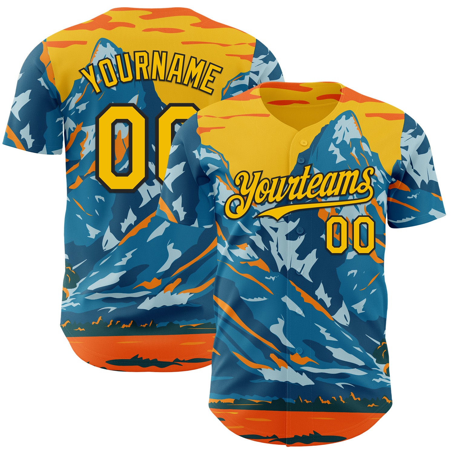 Fansidea-artist-collabs Custom Yellow Blue-Black Aloysius Patrimonio Peaks Of Grand Teton Nationa Park Wyoming WPA Authentic Baseball Jersey - $34.99 at Proof Eyewear