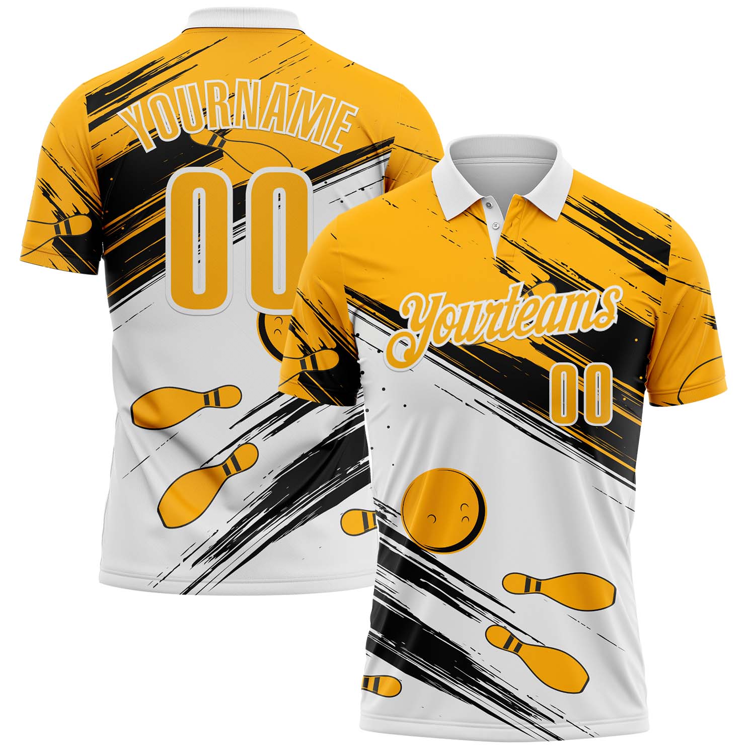 FansIdea Custom Yellow-White Bowling Brush Stroke Performance Polo Shirt - $19.99 at Proof Eyewear