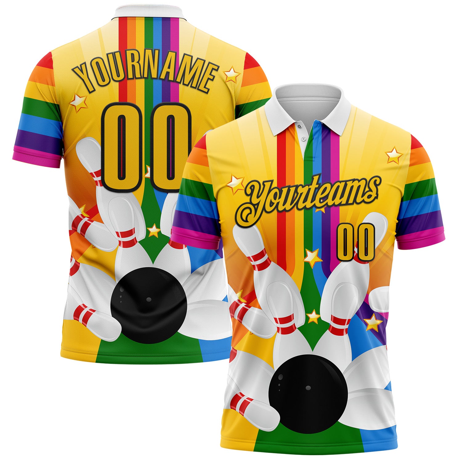 FansIdea Custom Yellow-Black Bowling Ball And Pins Strike Performance Polo Shirt - $19.99 at Proof Eyewear