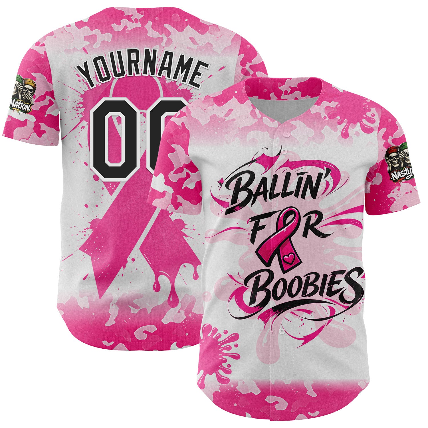 Fansidea-group-collabs Custom Camo Black Pink-White 2026 Nasty Nation Paintball Breast Cancer Authentic Baseball Jersey - $38.78 at Proof Eyewear