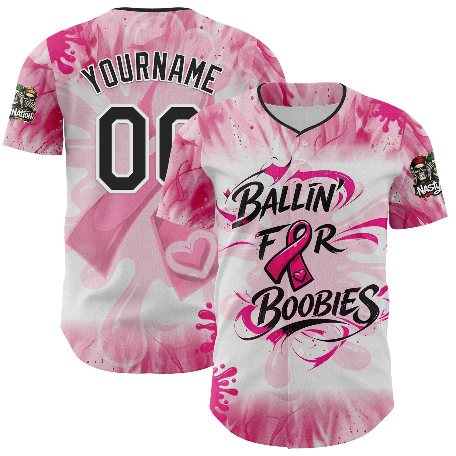 Fansidea-group-collabs Custom Tie Dye Black Pink-White 2026 Nasty Nation Paintball Breast Cancer Authentic Baseball Jersey - $38.78 at Proof Eyewear