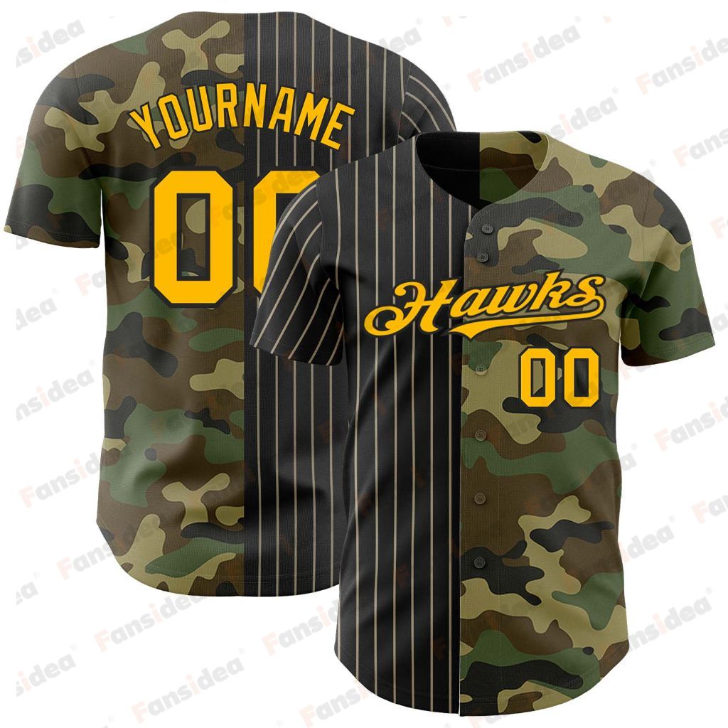 Fansidea-group-collabs Custom Camo Gold Black-Cream Pinstripe HSHS Class of 2011 Authentic Split Fashion Salute To Service Baseball Jersey - $44.97 at Proof Eyewear
