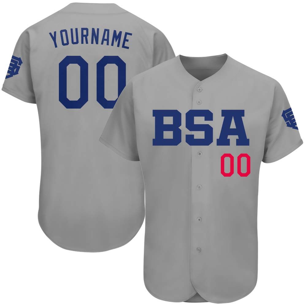 Fansidea-group-collabs Custom Gray Royal-Red BSA Authentic Baseball Jersey - $37.97 at Proof Eyewear