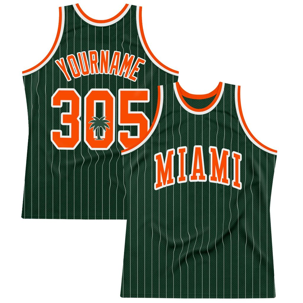 Fansidea-group-collabs Custom Hunter Green White Pinstripe Orange GREAT STATE OF MIAMI Authentic Basketball Jersey - $37.96 at Proof Eyewear