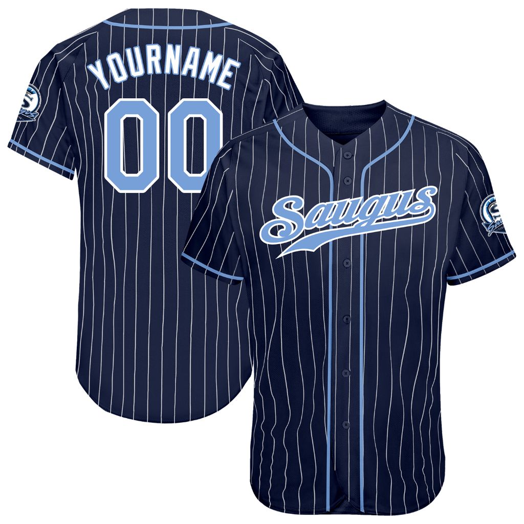 Fansidea-group-collabs Custom Navy White Pinstripe Light Blue-White Authentic Saugus Baseball Jersey - $37.97 at Proof Eyewear