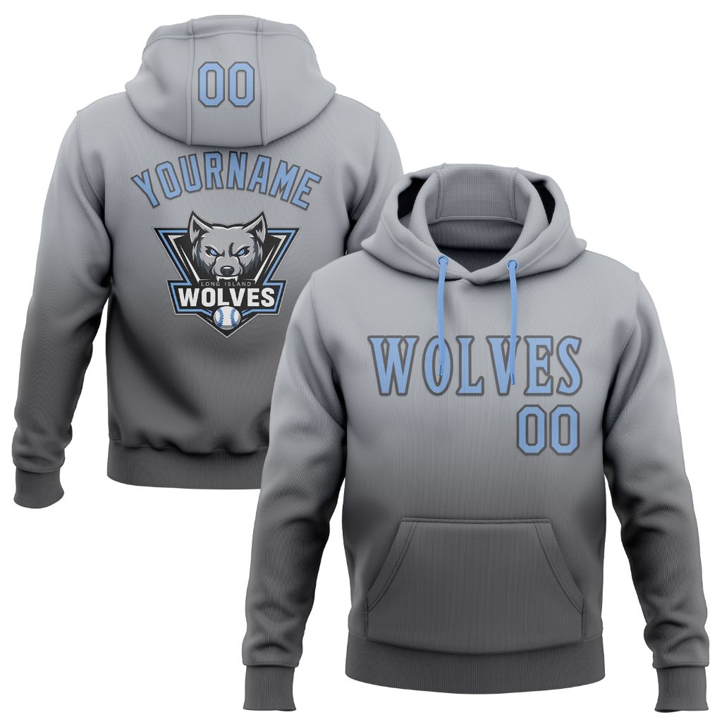 Fansidea-group-collabs Custom Stitched Gray Light Blue-Steel Gray Fade Fashion Wolves Sports Pullover Sweatshirt Hoodie - $44.97 at Proof Eyewear