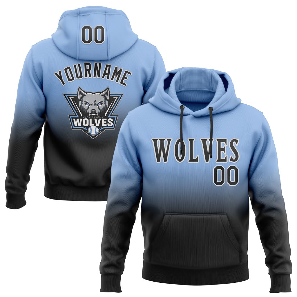 Fansidea-group-collabs Custom Stitched Light Blue White-Black Fade Fashion Wolves Sports Pullover Sweatshirt Hoodie - $44.97 at Proof Eyewear
