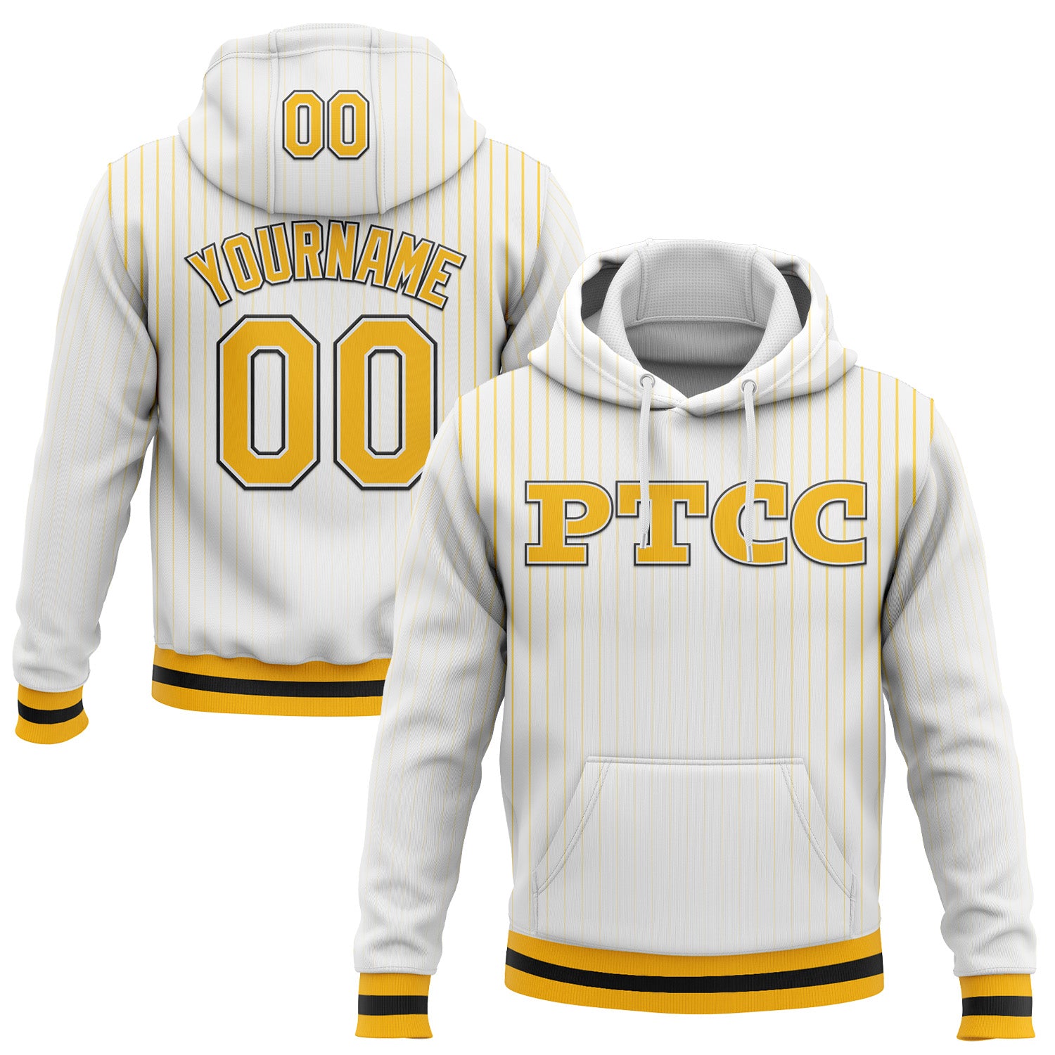 Fansidea-group-collabs Custom Stitched White Pinstripe Gold-Black PTCC Sports Pullover Sweatshirt Hoodie - $37.99 at Proof Eyewear