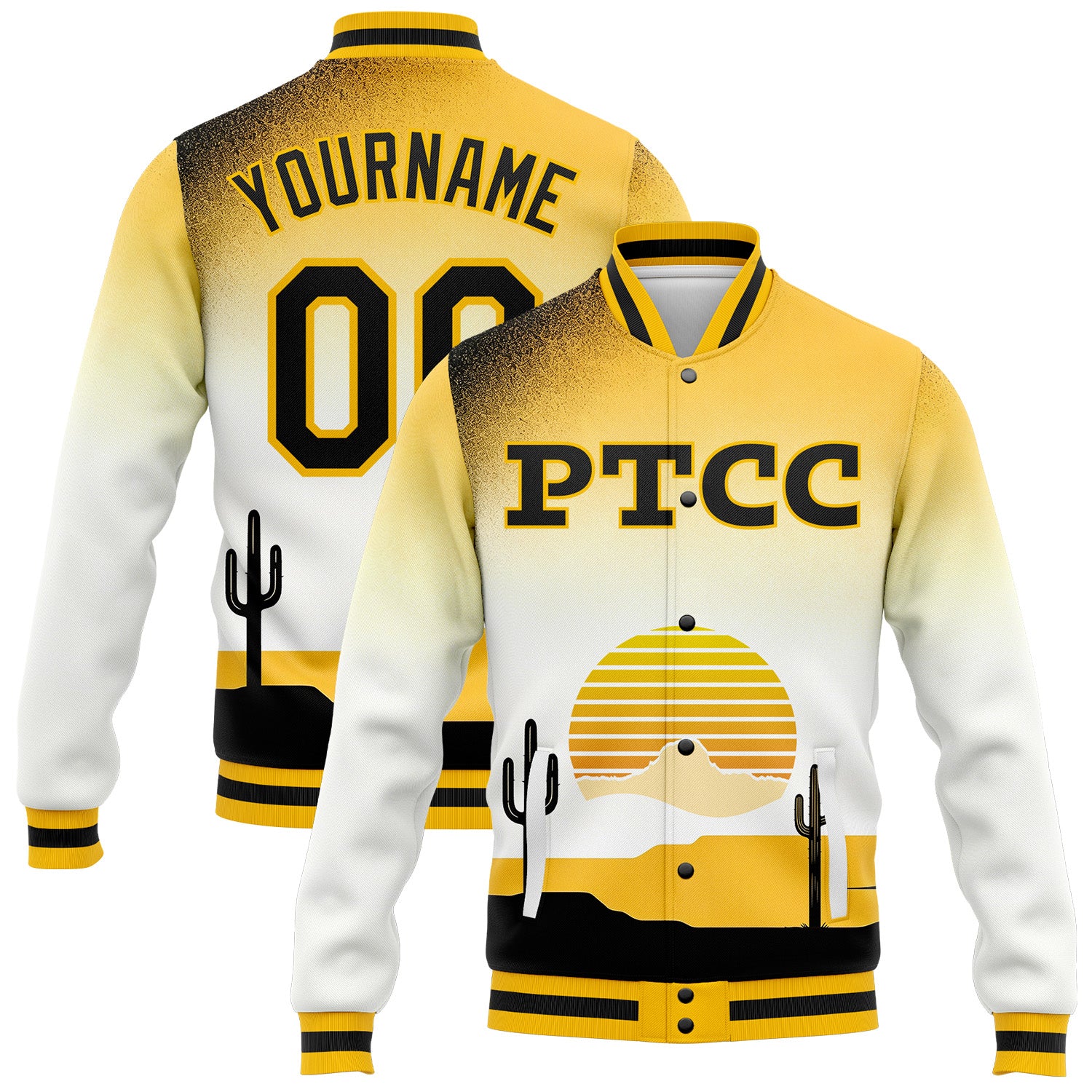 Fansidea-group-collabs Custom White Black-Gold PTCC Bomber Full-Snap Varsity Letterman Jacket - $43.99 at Proof Eyewear