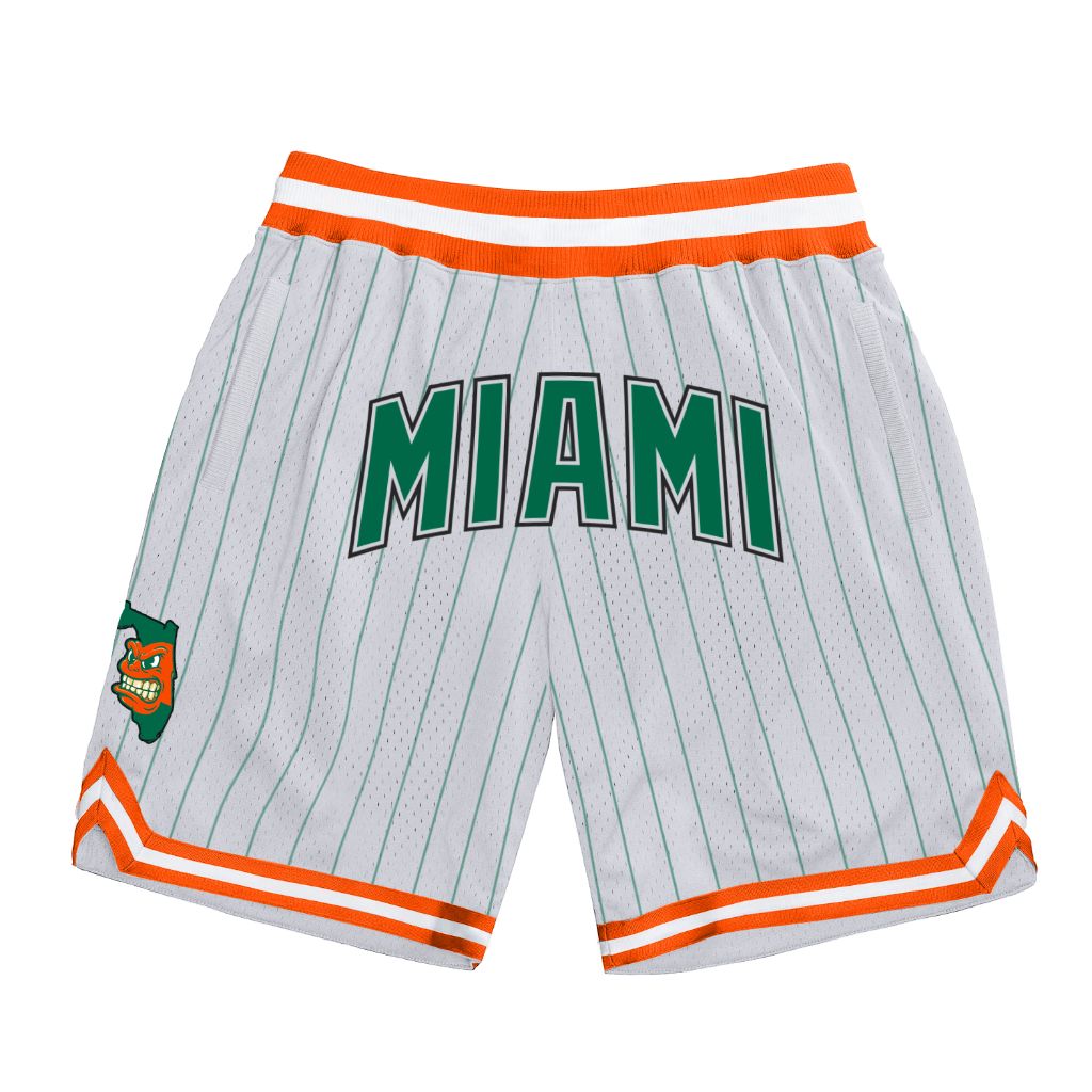 Fansidea-group-collabs Custom White Kelly Green Pinstripe Kelly Green-Orange GREAT STATE OF MIAMI Authentic Basketball Shorts - $42.97 at Proof Eyewear